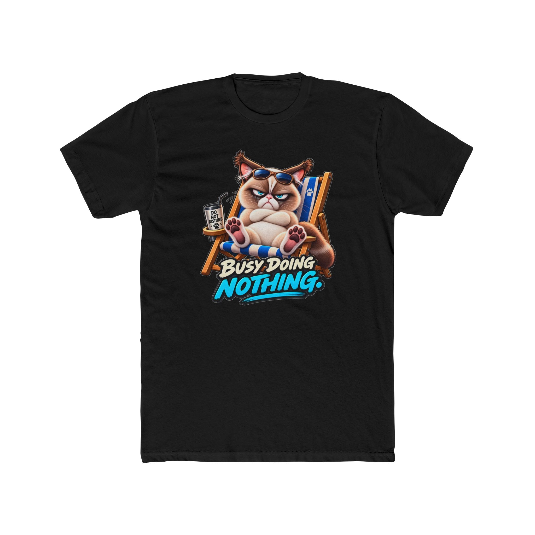 Men's Cotton Crew Tee - Grumpy Cats Collection - Busy doing Nothing