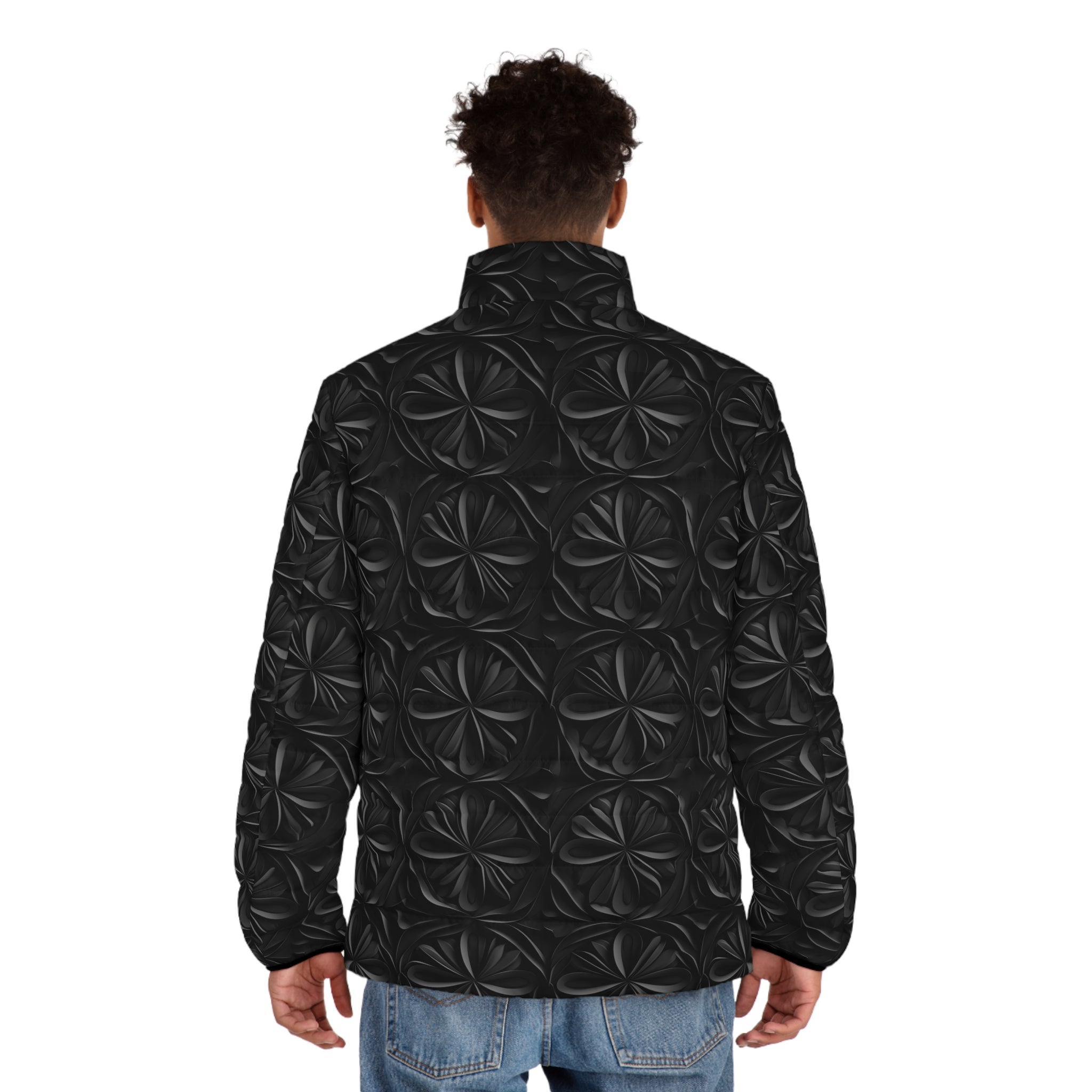 Men's Puffer Jacket (AOP) - Black Noir Designs 02