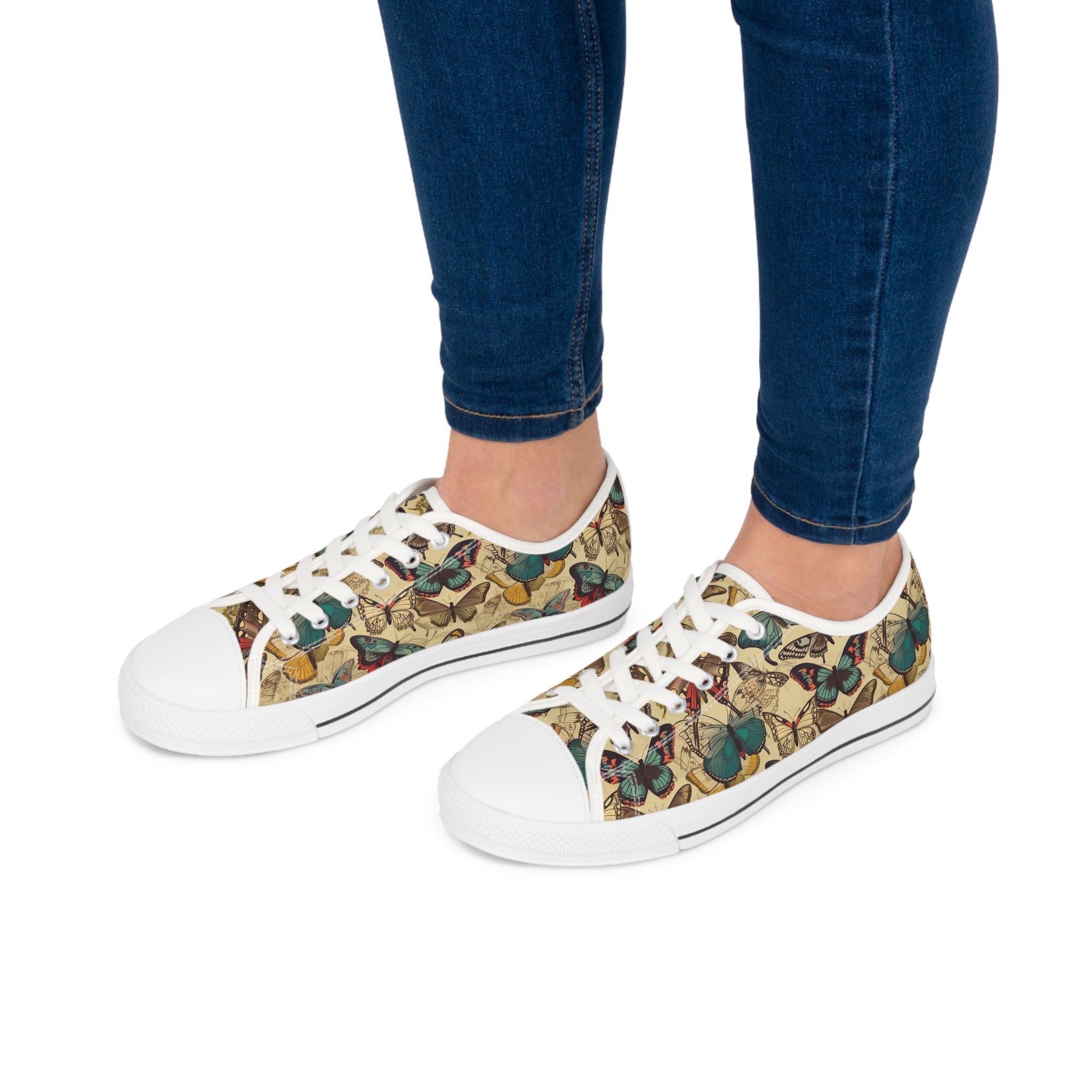 Women's Low Top Sneakers (AOP) - Seamless Butterfly Designs 10