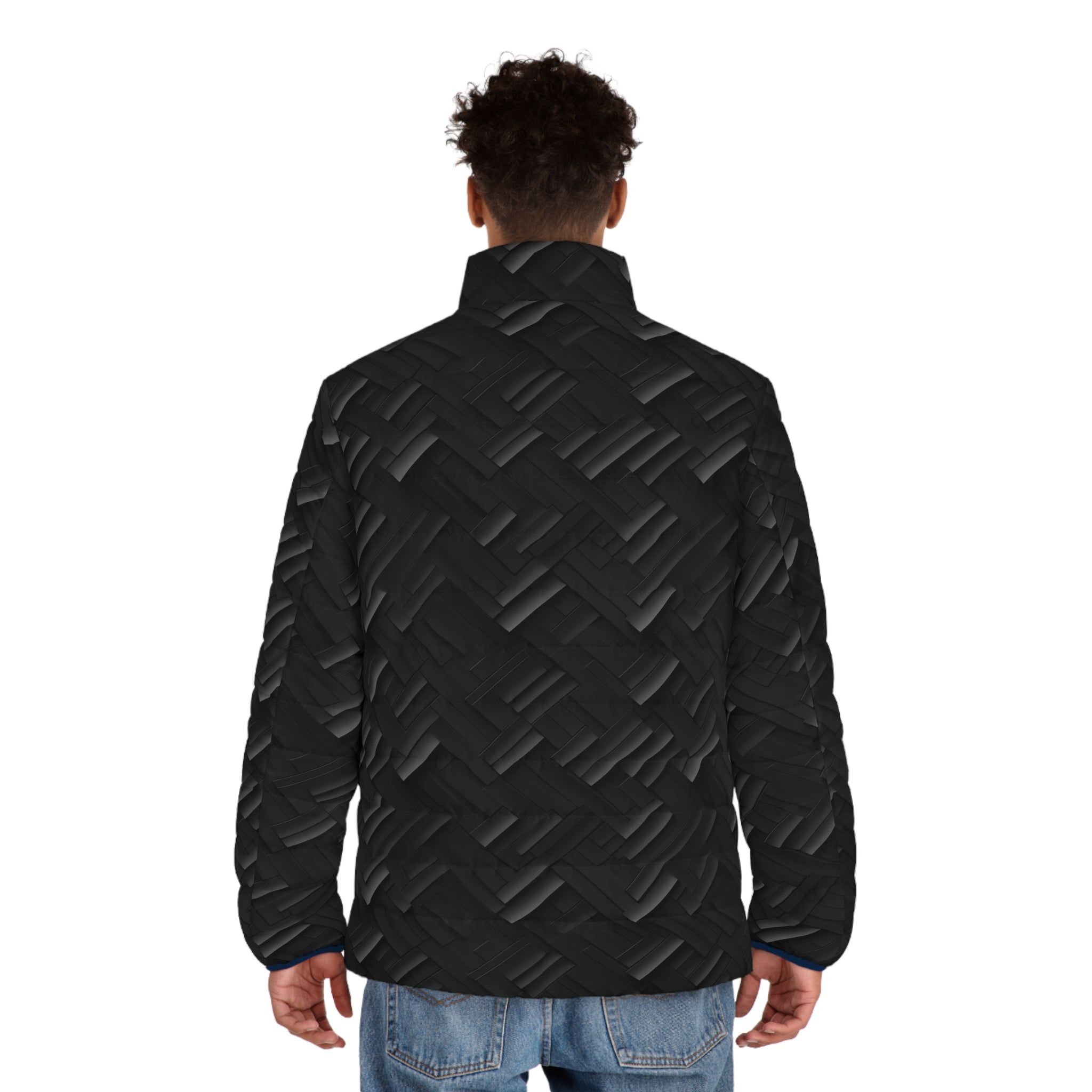 Men's Puffer Jacket (AOP) - Black Noir Designs 07