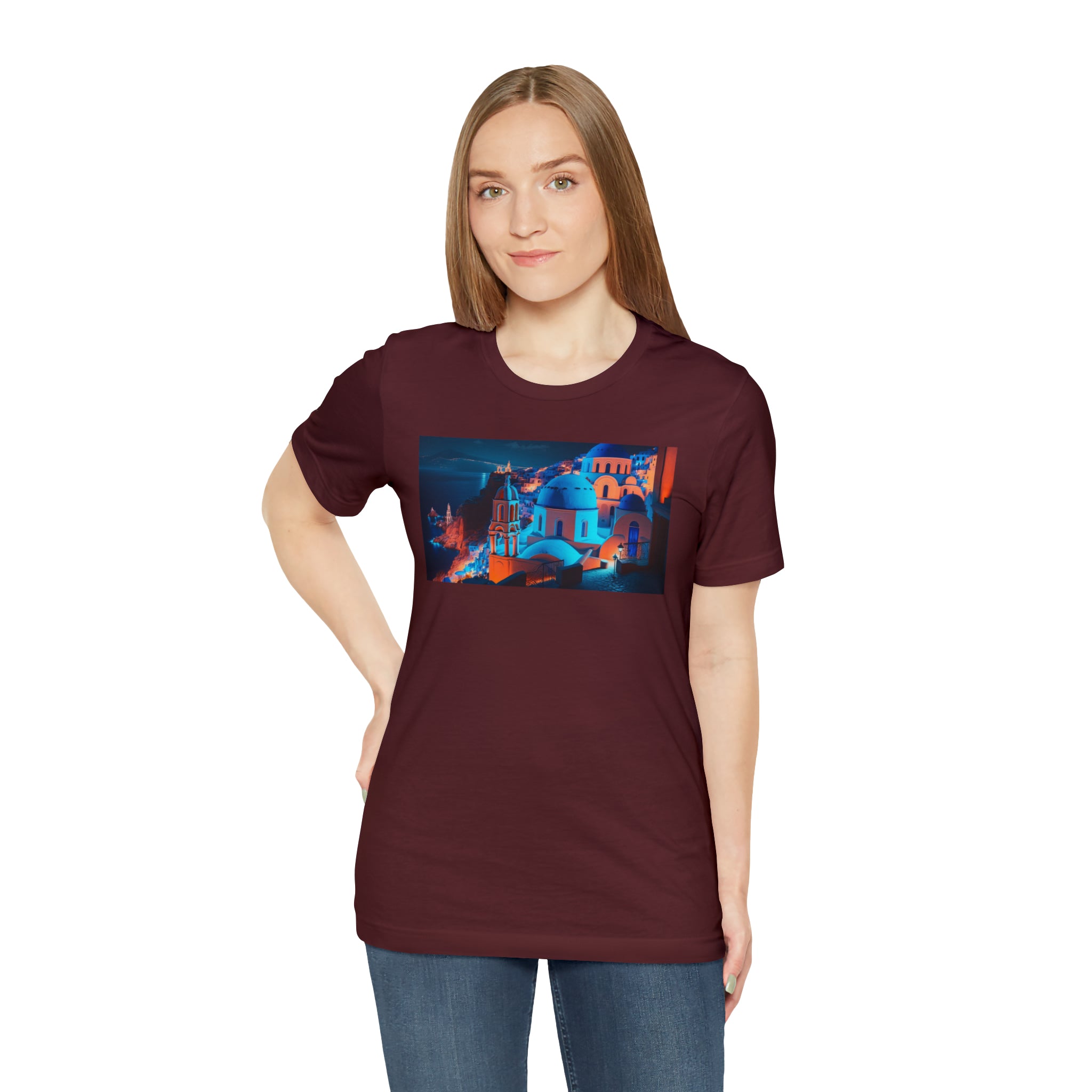 Unisex Jersey Short Sleeve Tee - Oia Blue Domes, Greece