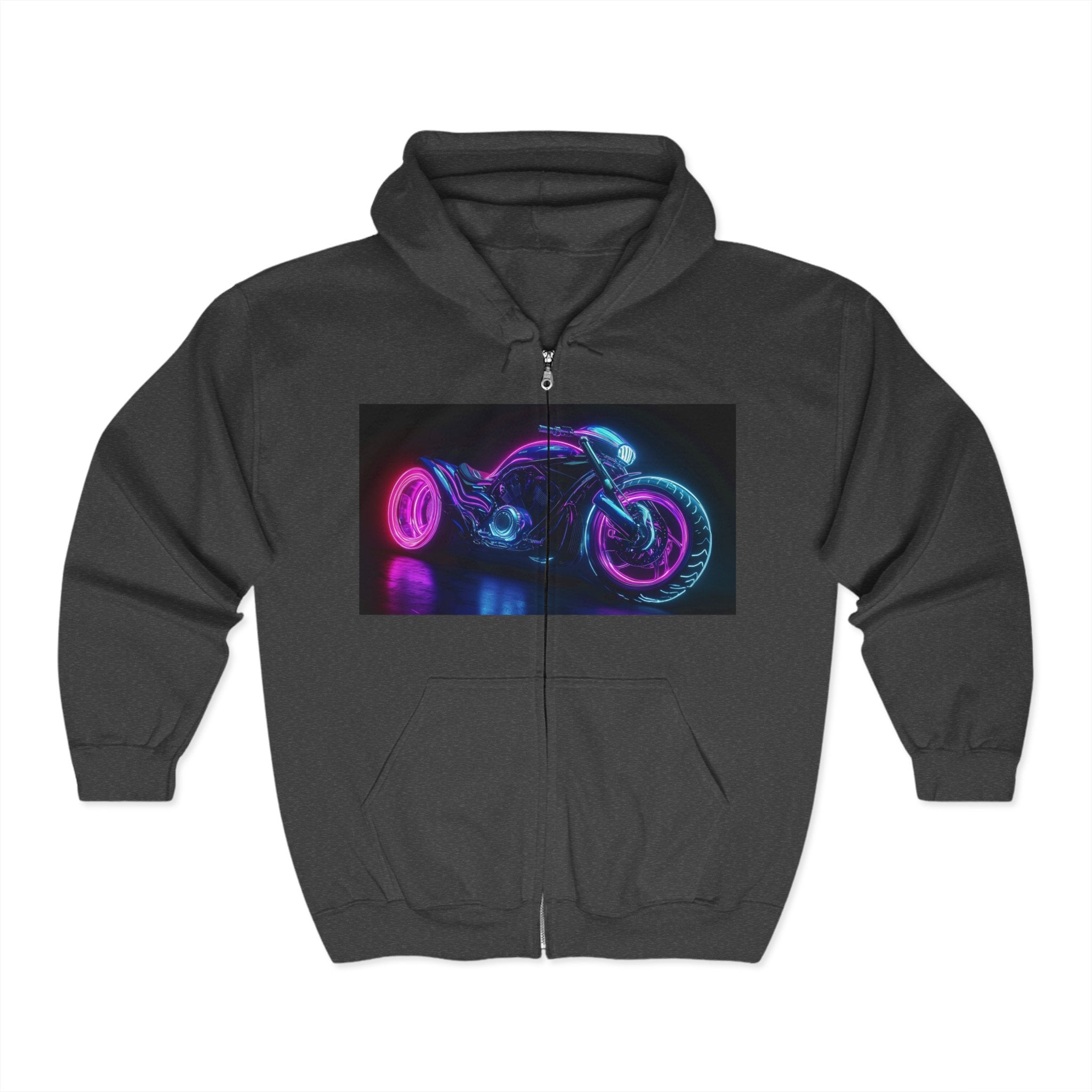 Unisex Heavy Blend™ Full Zip Hooded Sweatshirt - Neon Motorcycle 12