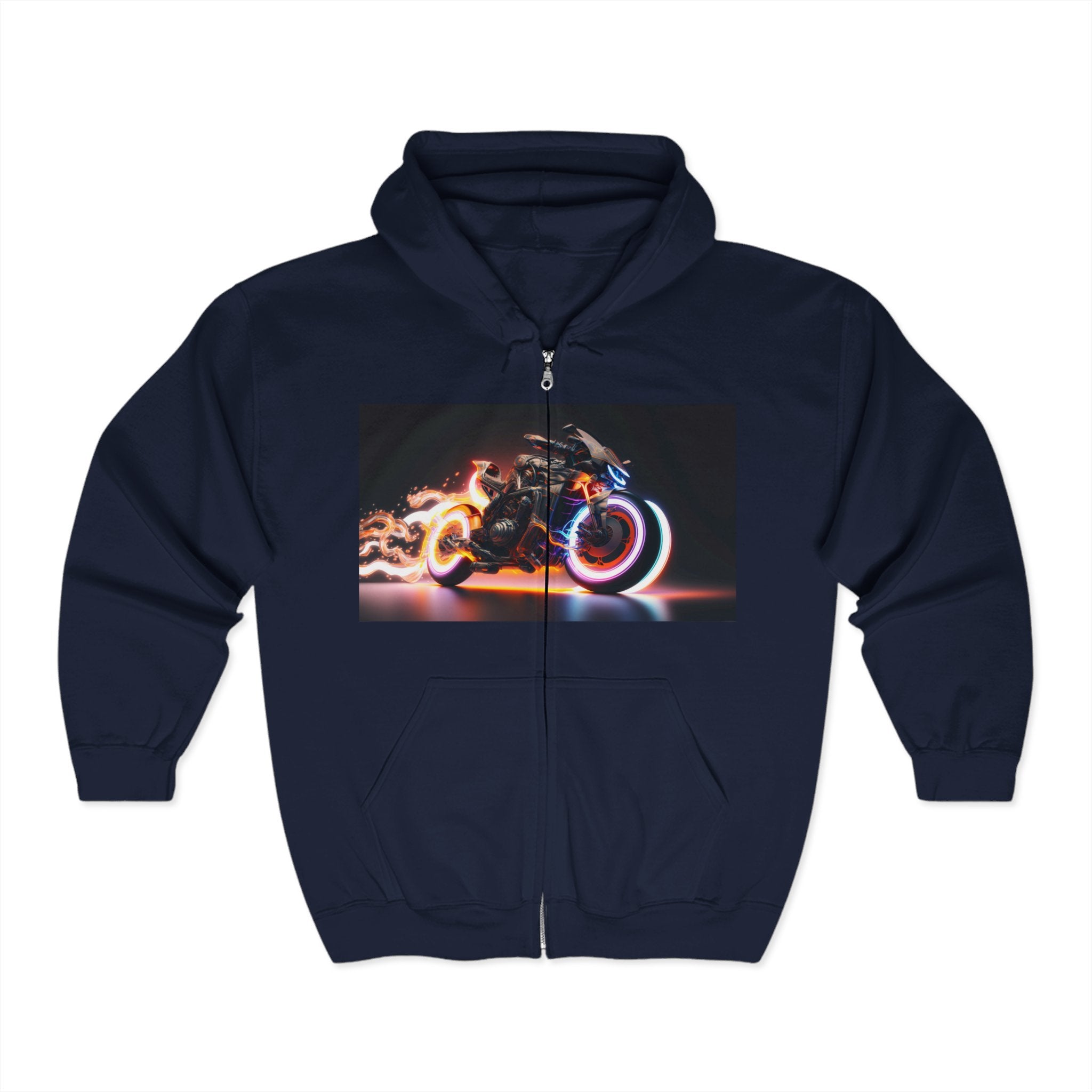 Unisex Heavy Blend™ Full Zip Hooded Sweatshirt - Neon Motorcycle 08