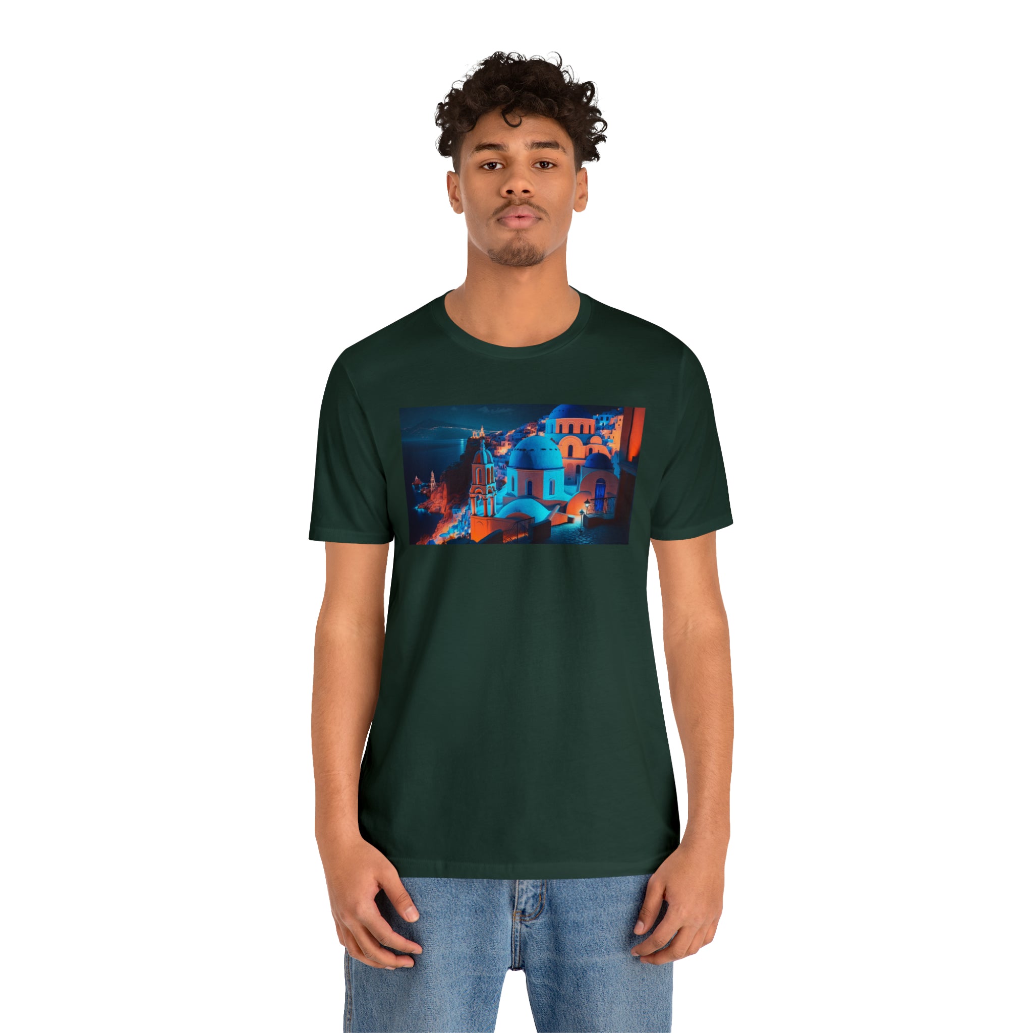 Unisex Jersey Short Sleeve Tee - Oia Blue Domes, Greece