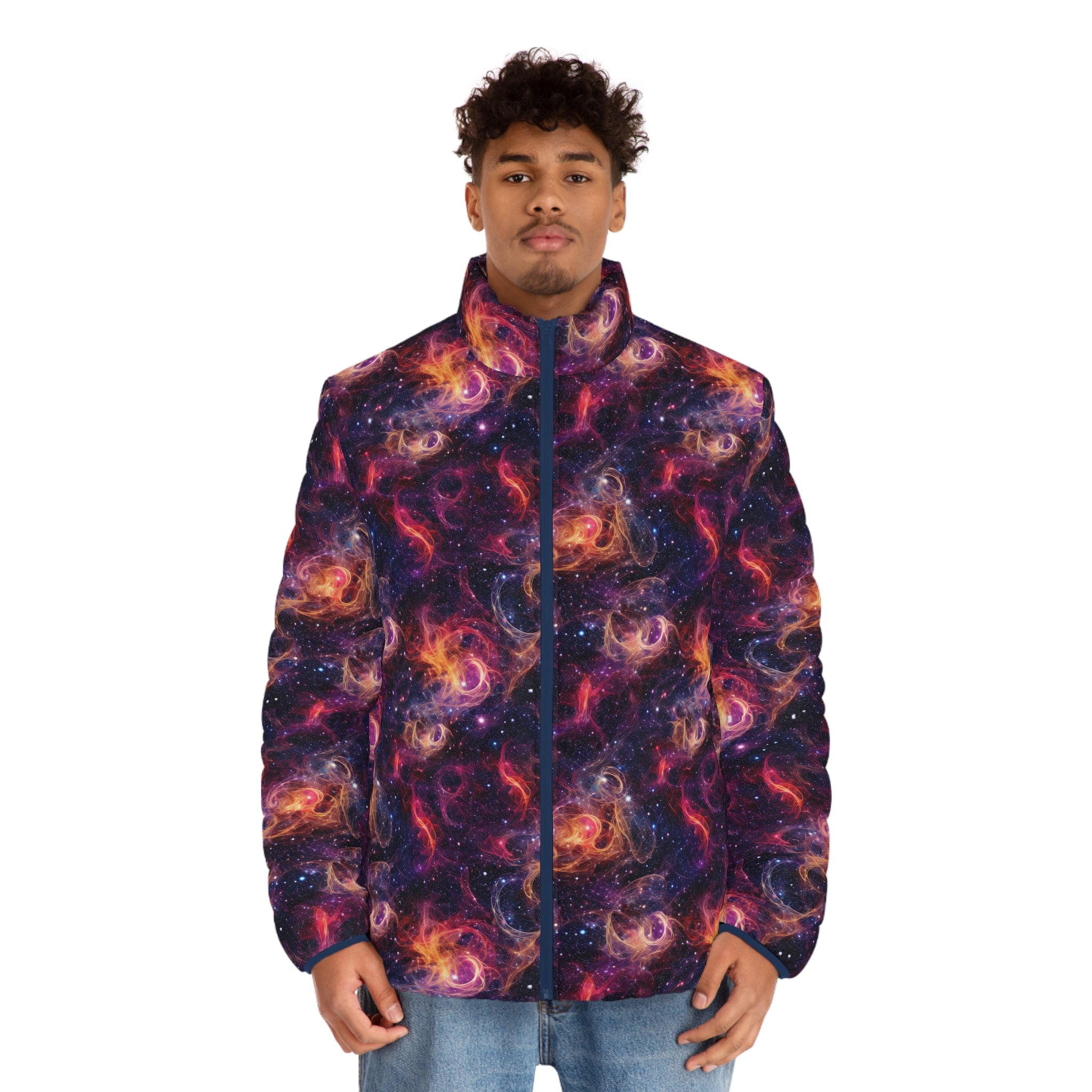 Men's Puffer Jacket (AOP) - Digital Galaxies 01