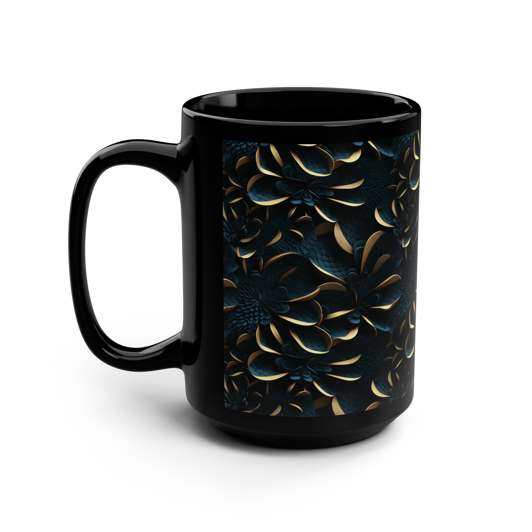 Black Mug, 15oz (AOP) - 3D Art Designs 01