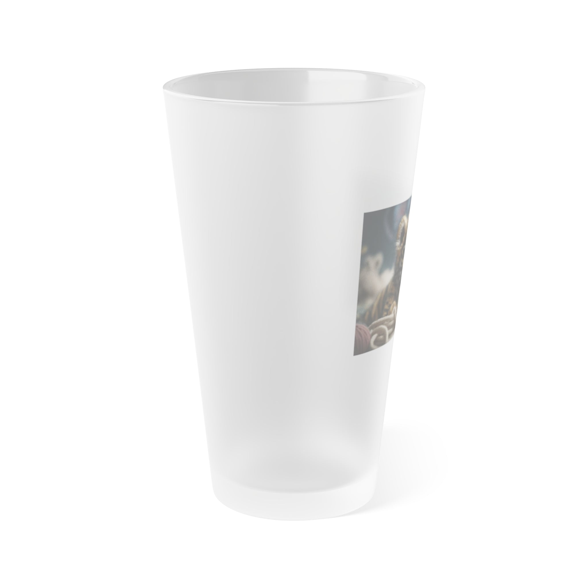 Frosted Pint Glass, 16oz - Animal Knit Arts, Tiger cub