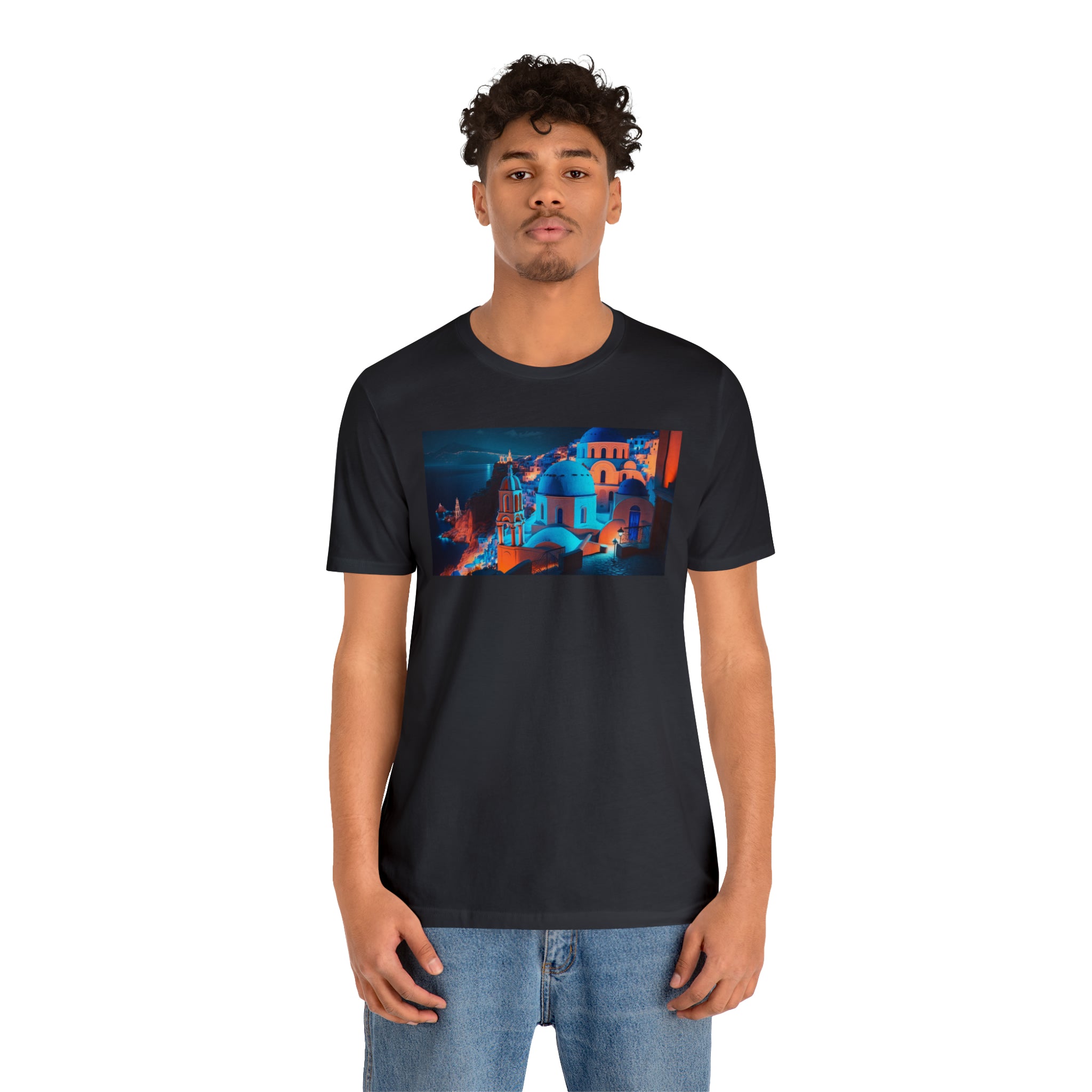 Unisex Jersey Short Sleeve Tee - Oia Blue Domes, Greece