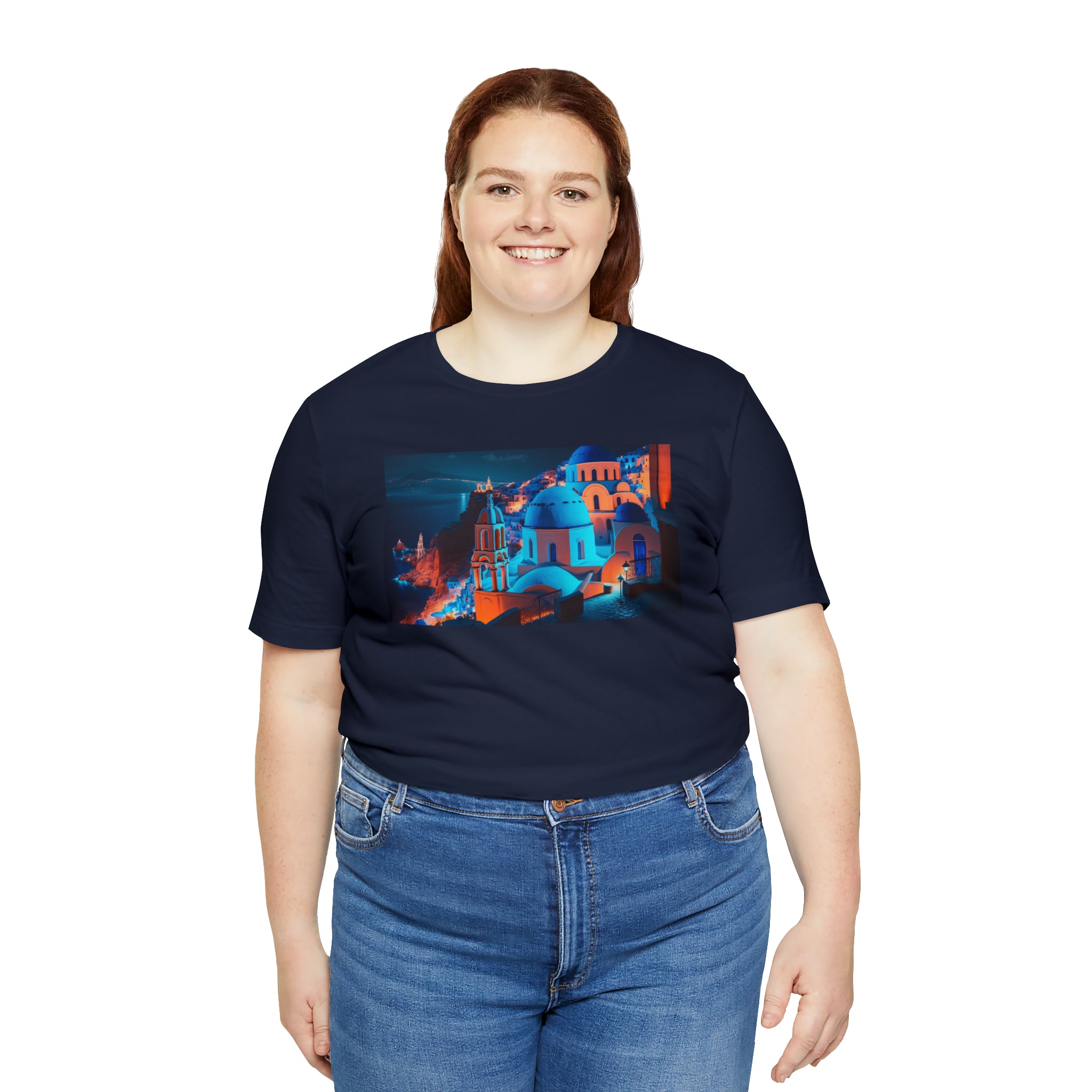 Unisex Jersey Short Sleeve Tee - Oia Blue Domes, Greece