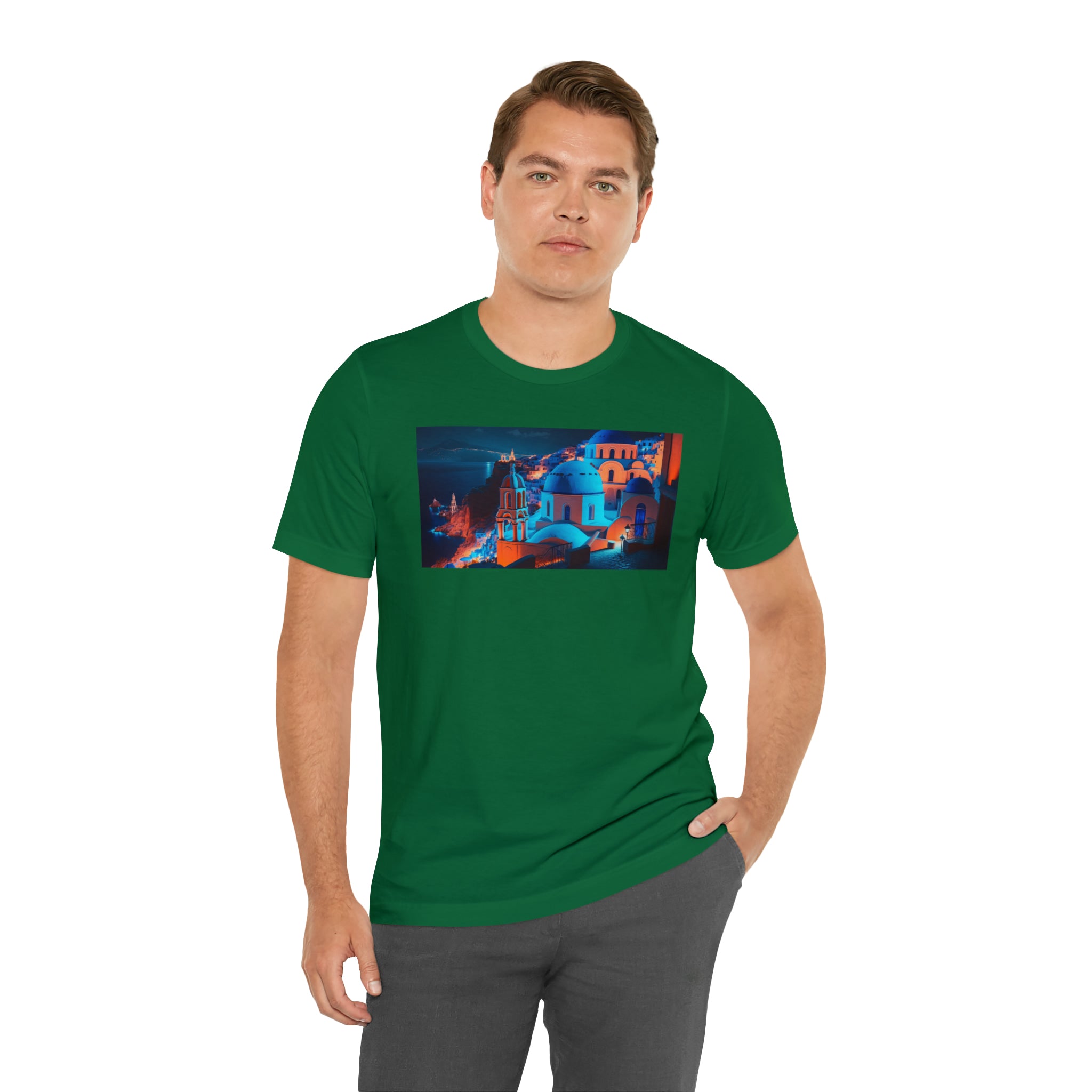 Unisex Jersey Short Sleeve Tee - Oia Blue Domes, Greece
