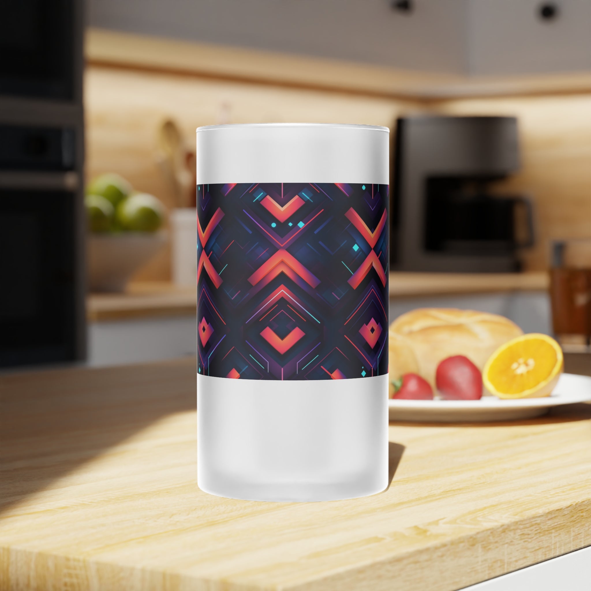 Frosted Glass Beer Mug (AOP) - Seamless Futuristic Designs 03