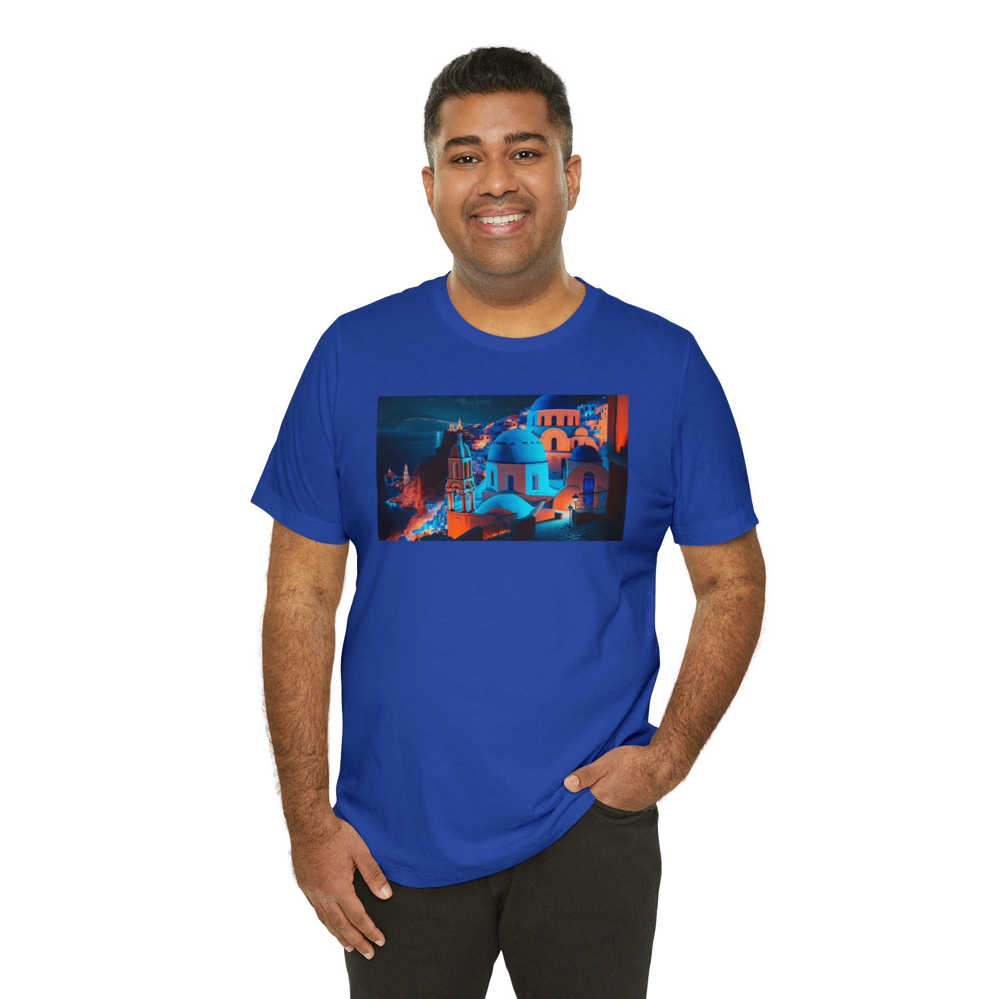 Unisex Jersey Short Sleeve Tee - Oia Blue Domes, Greece