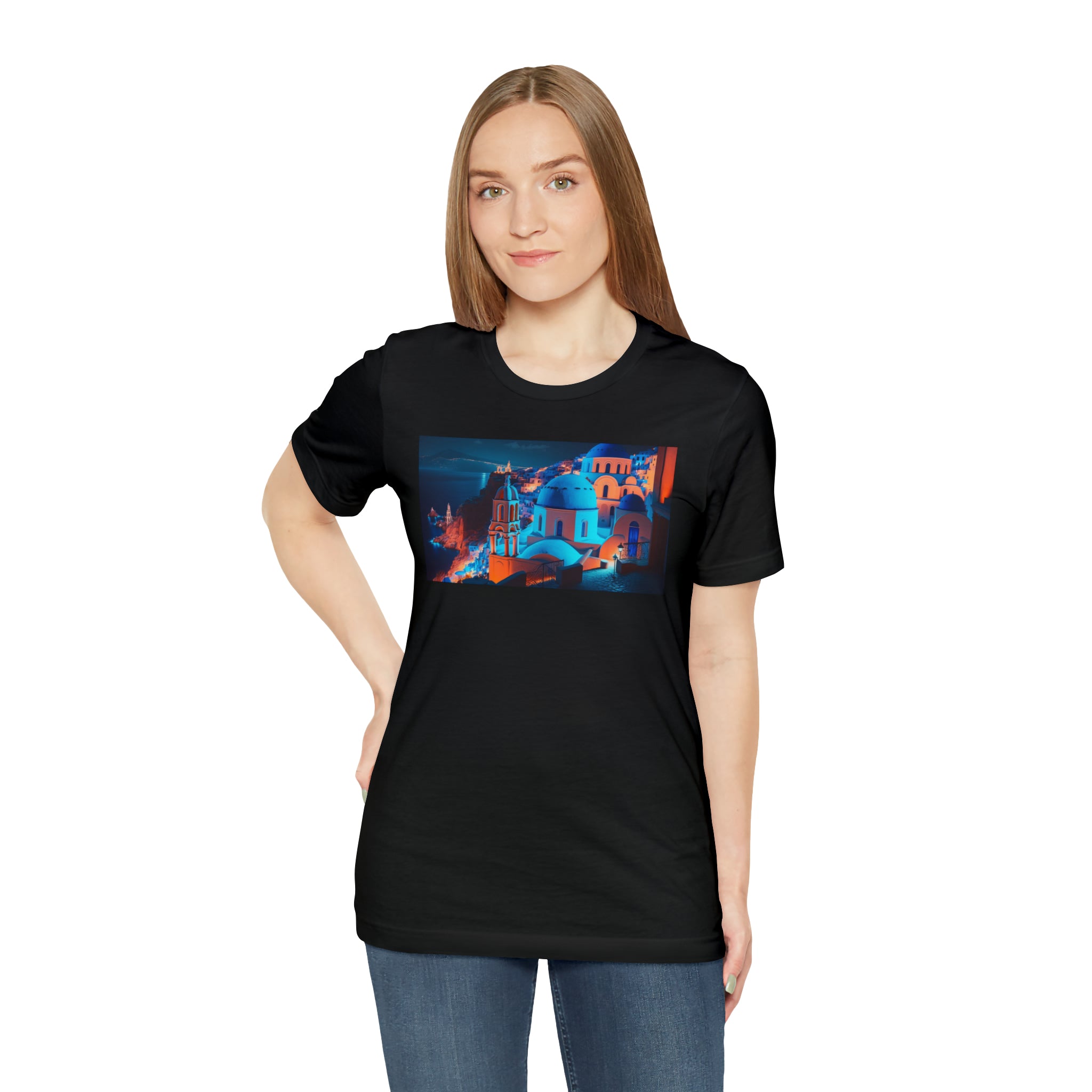 Unisex Jersey Short Sleeve Tee - Oia Blue Domes, Greece