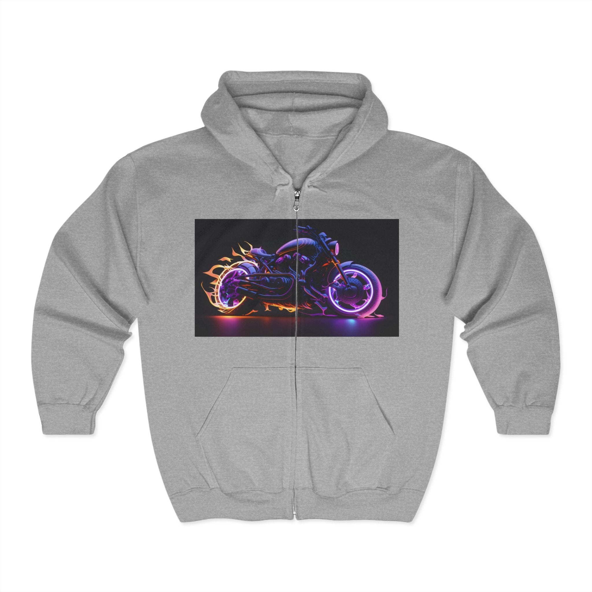 Unisex Heavy Blend™ Full Zip Hooded Sweatshirt - Neon Motorcycle 01