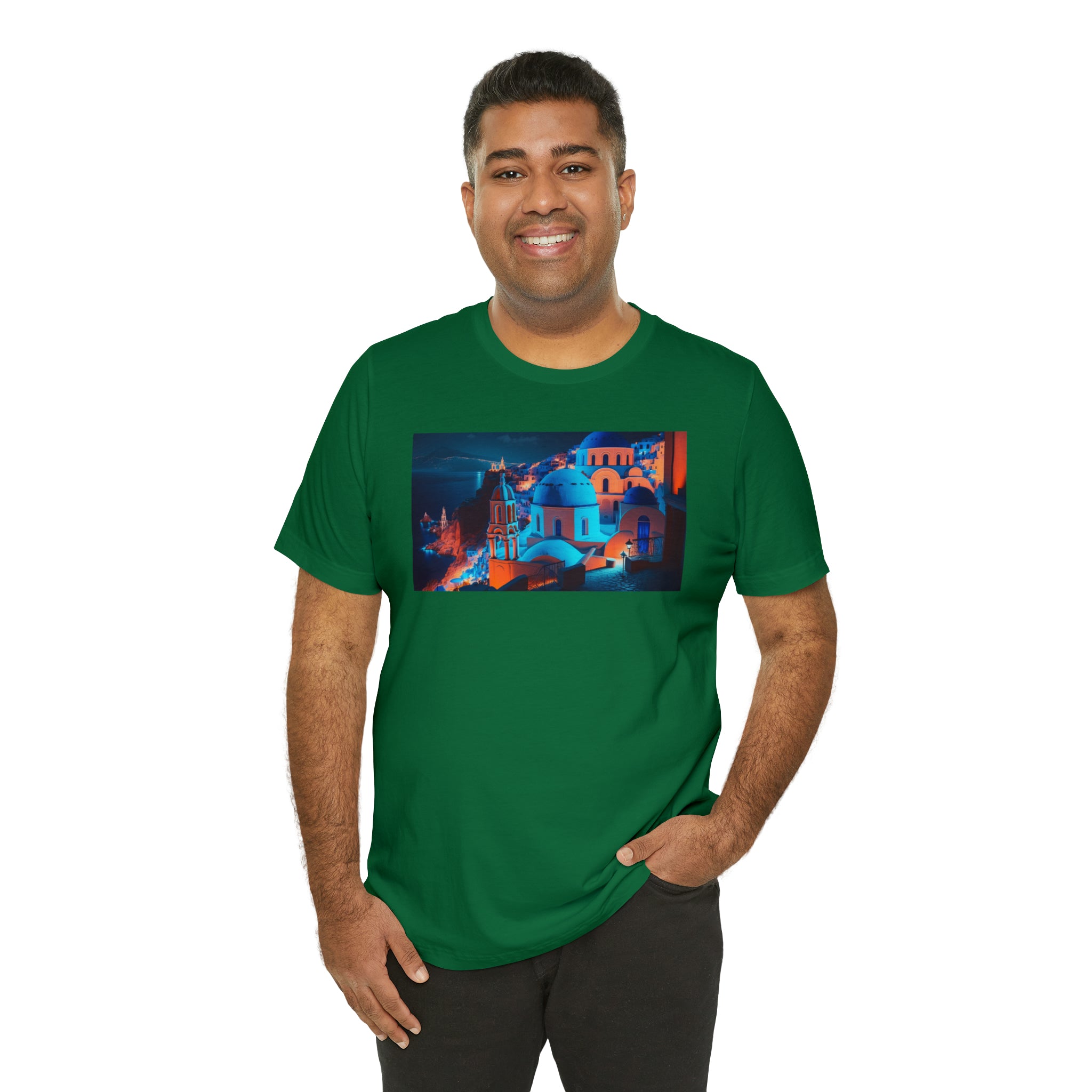 Unisex Jersey Short Sleeve Tee - Oia Blue Domes, Greece