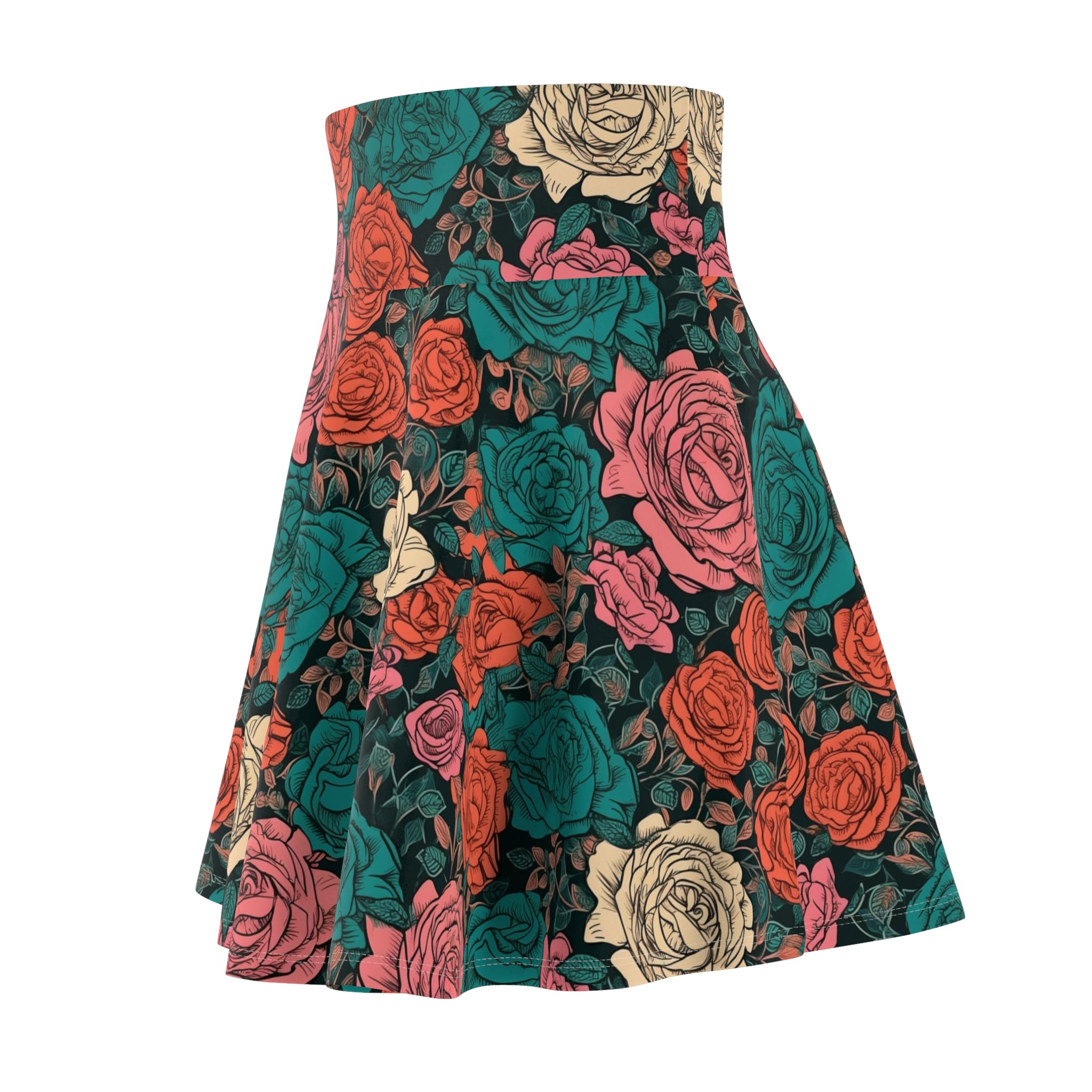 Women's Skater Skirt (AOP) - Seamless Watercolor Designs - Roses 02