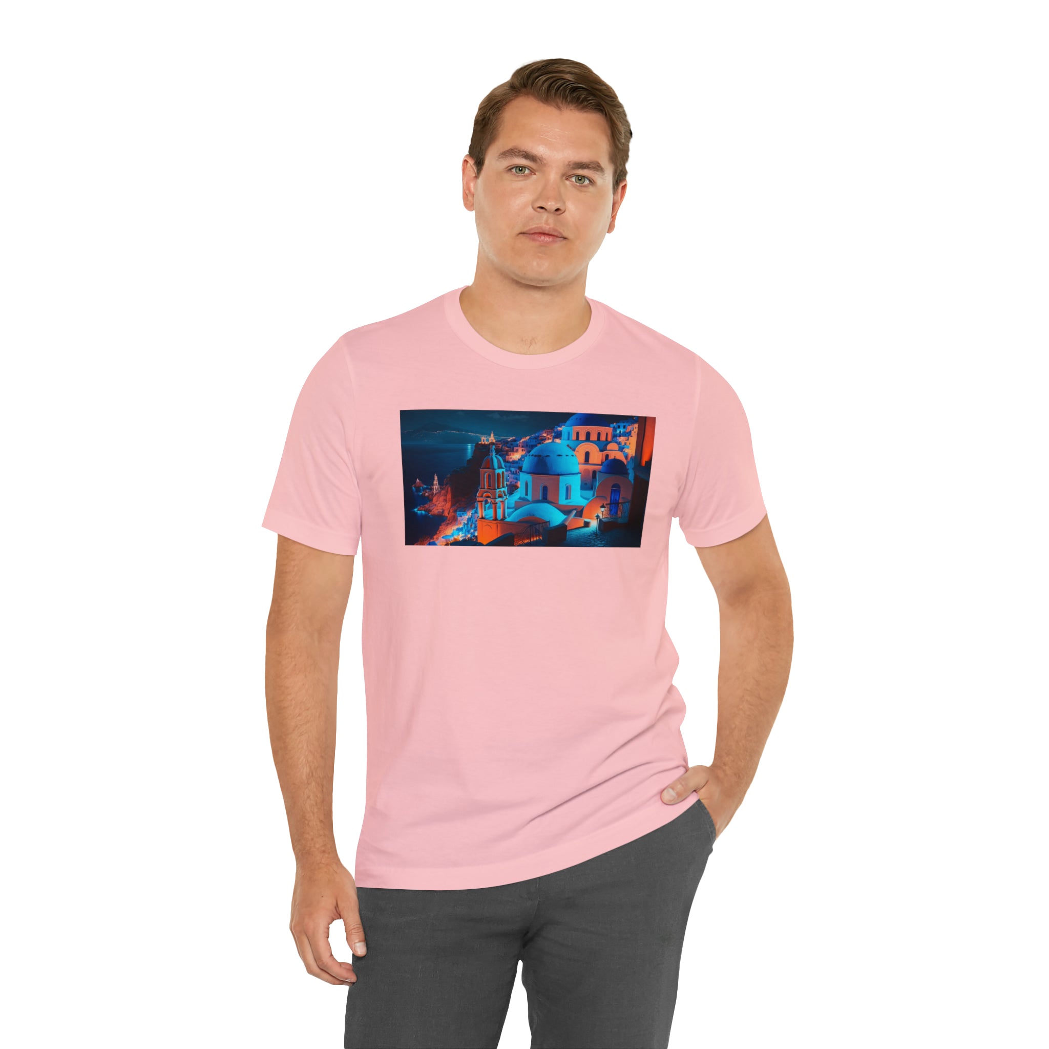 Unisex Jersey Short Sleeve Tee - Oia Blue Domes, Greece