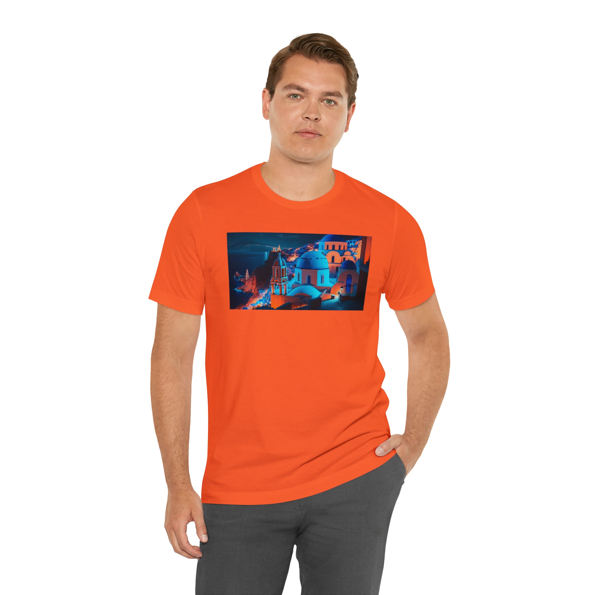 Unisex Jersey Short Sleeve Tee - Oia Blue Domes, Greece