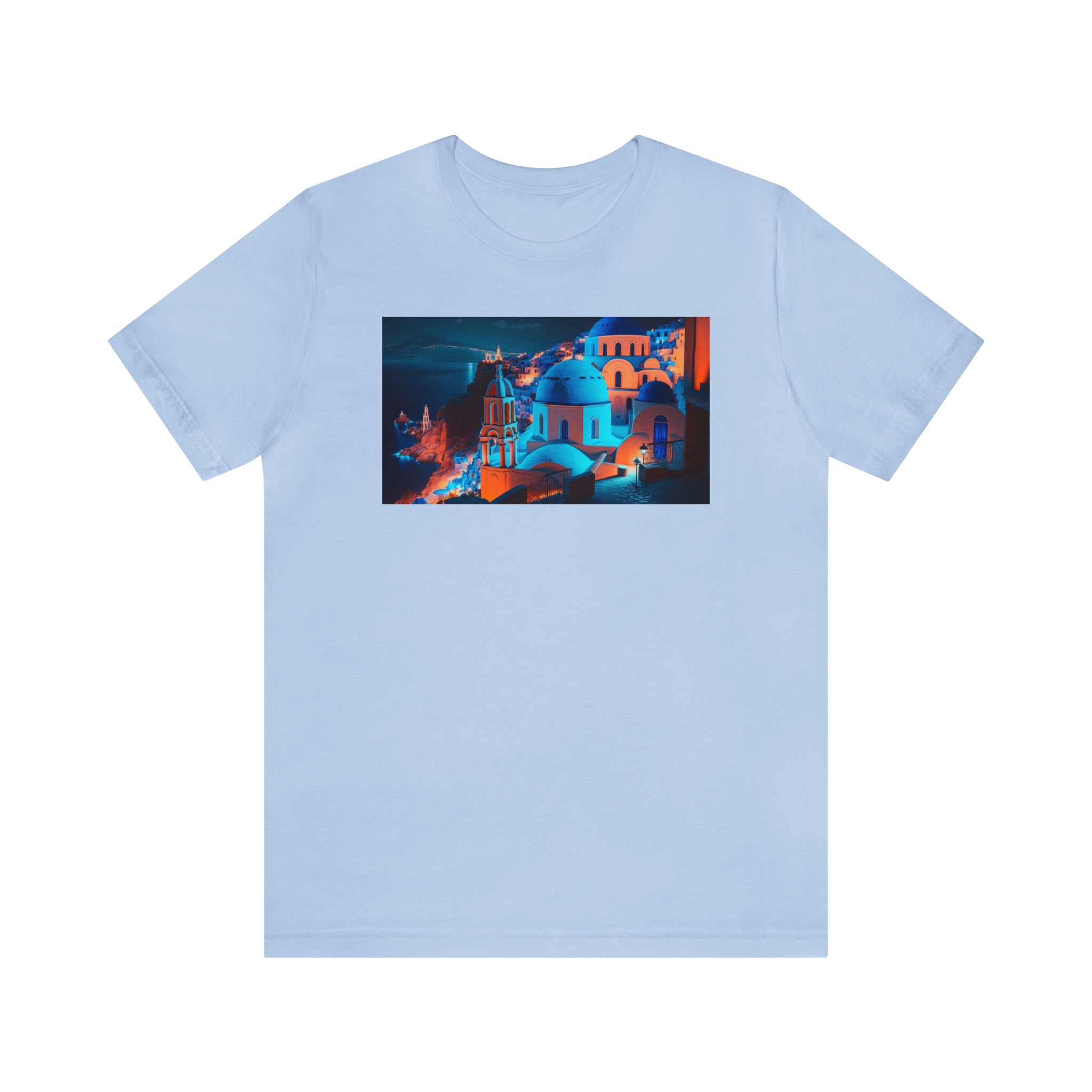 Unisex Jersey Short Sleeve Tee - Oia Blue Domes, Greece