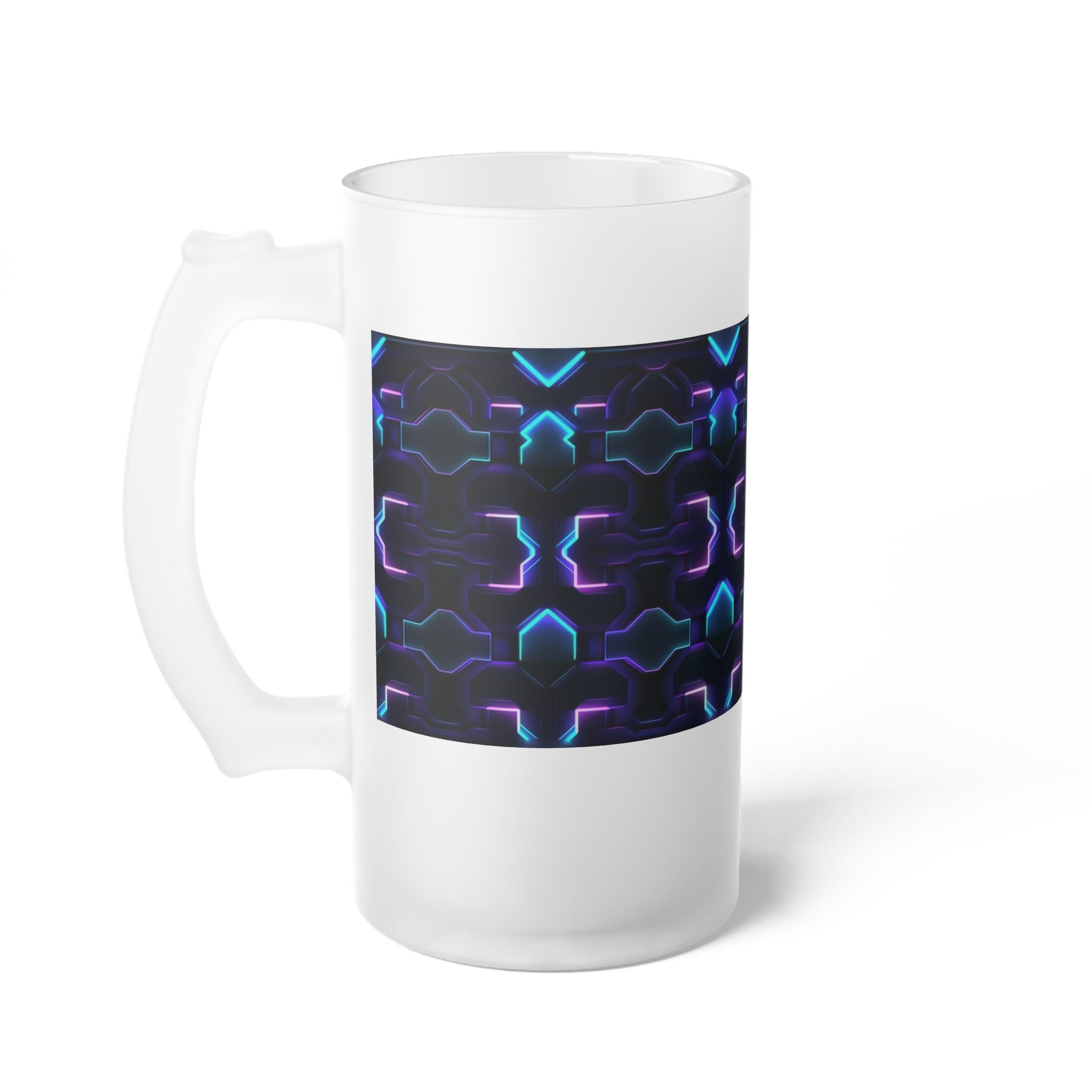 Frosted Glass Beer Mug (AOP) - Seamless Futuristic Designs 06