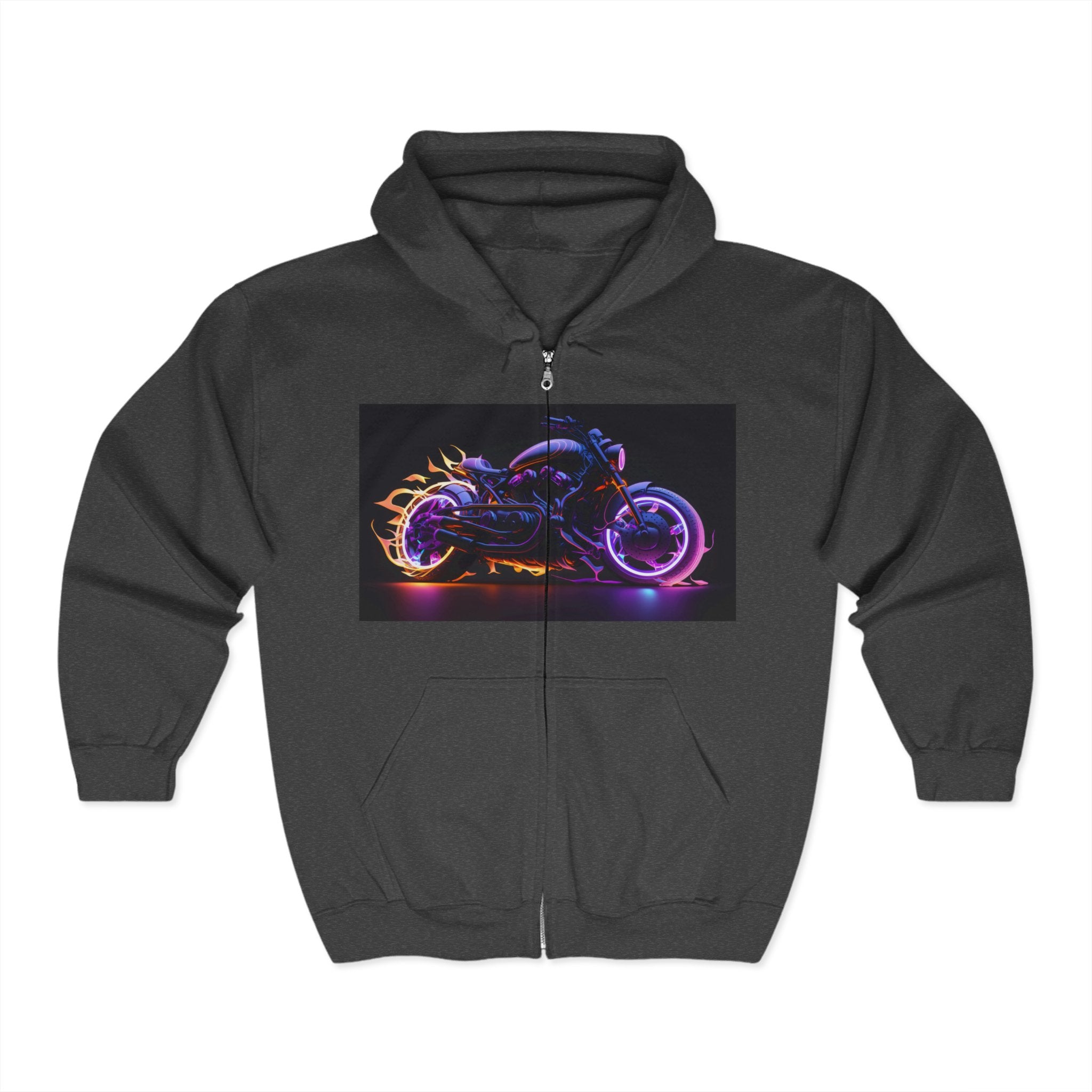 Unisex Heavy Blend™ Full Zip Hooded Sweatshirt - Neon Motorcycle 01
