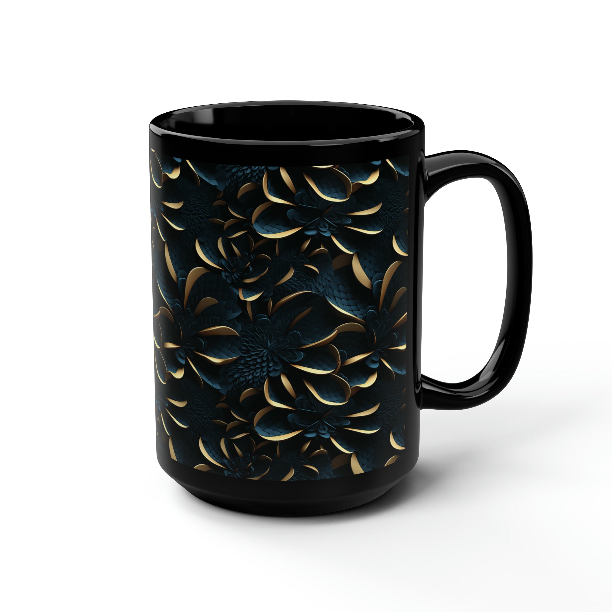 Black Mug, 15oz (AOP) - 3D Art Designs 01