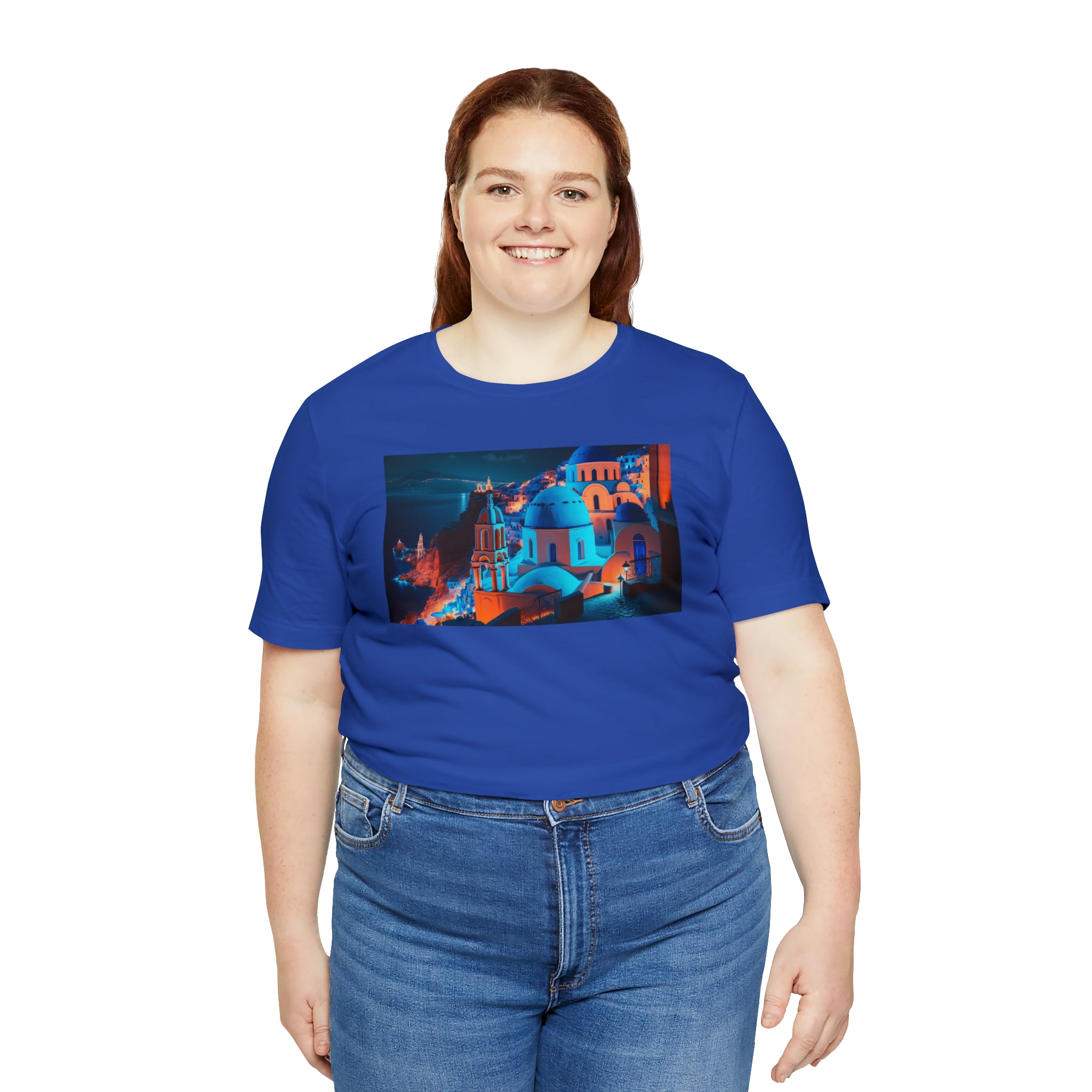 Unisex Jersey Short Sleeve Tee - Oia Blue Domes, Greece
