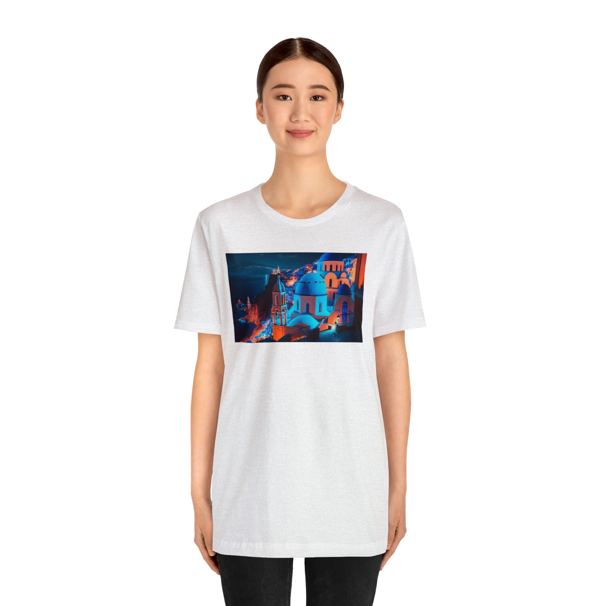 Unisex Jersey Short Sleeve Tee - Oia Blue Domes, Greece