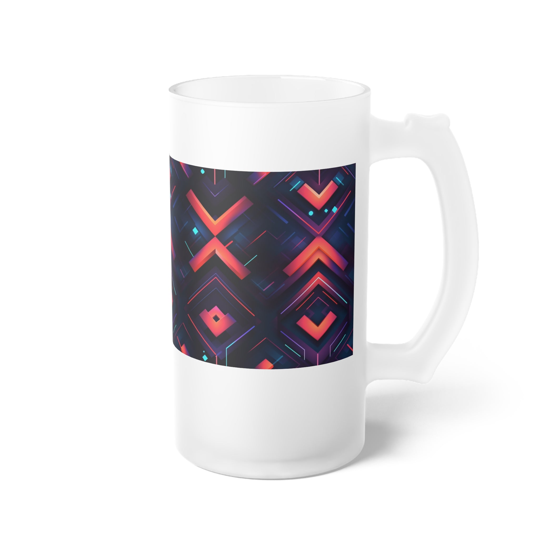 Frosted Glass Beer Mug (AOP) - Seamless Futuristic Designs 03
