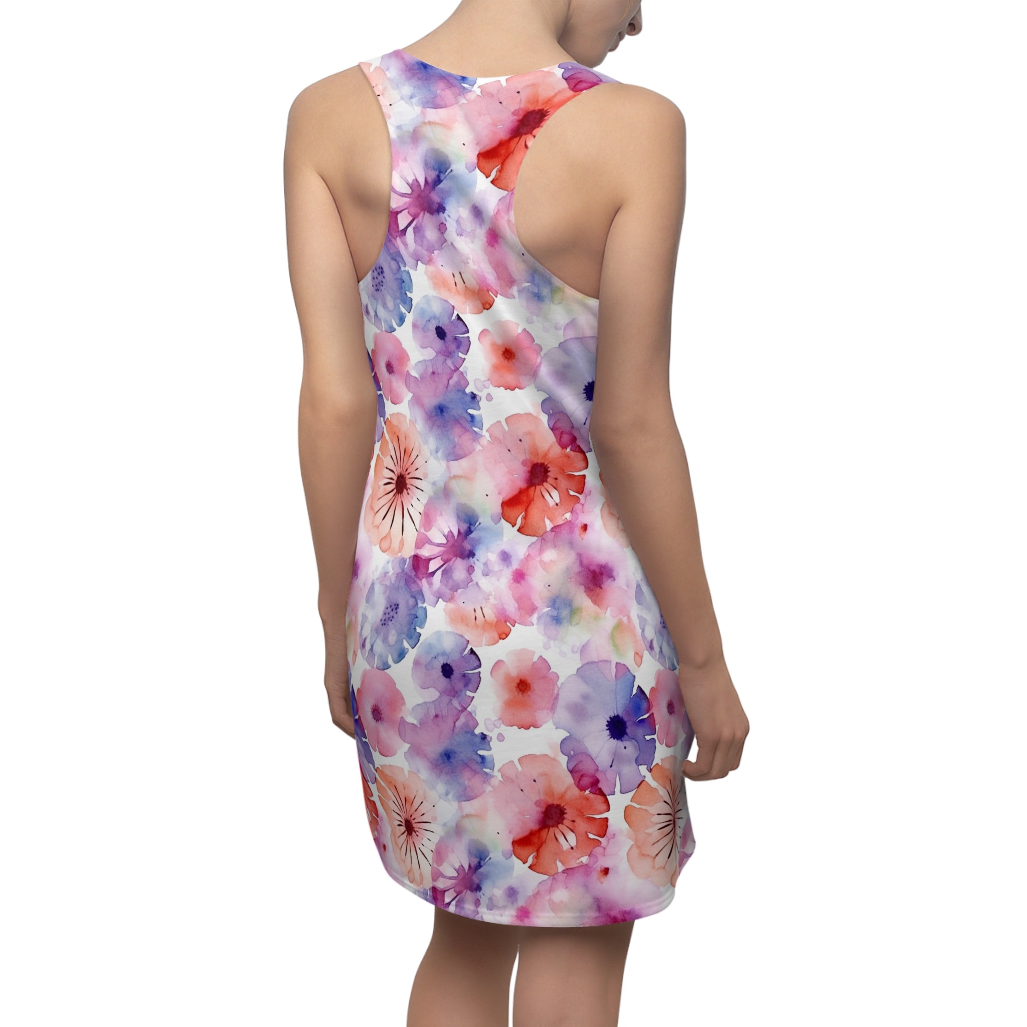 Women's Cut & Sew Racerback Dress (AOP) - Seamless Flower Watercolor Designs 08