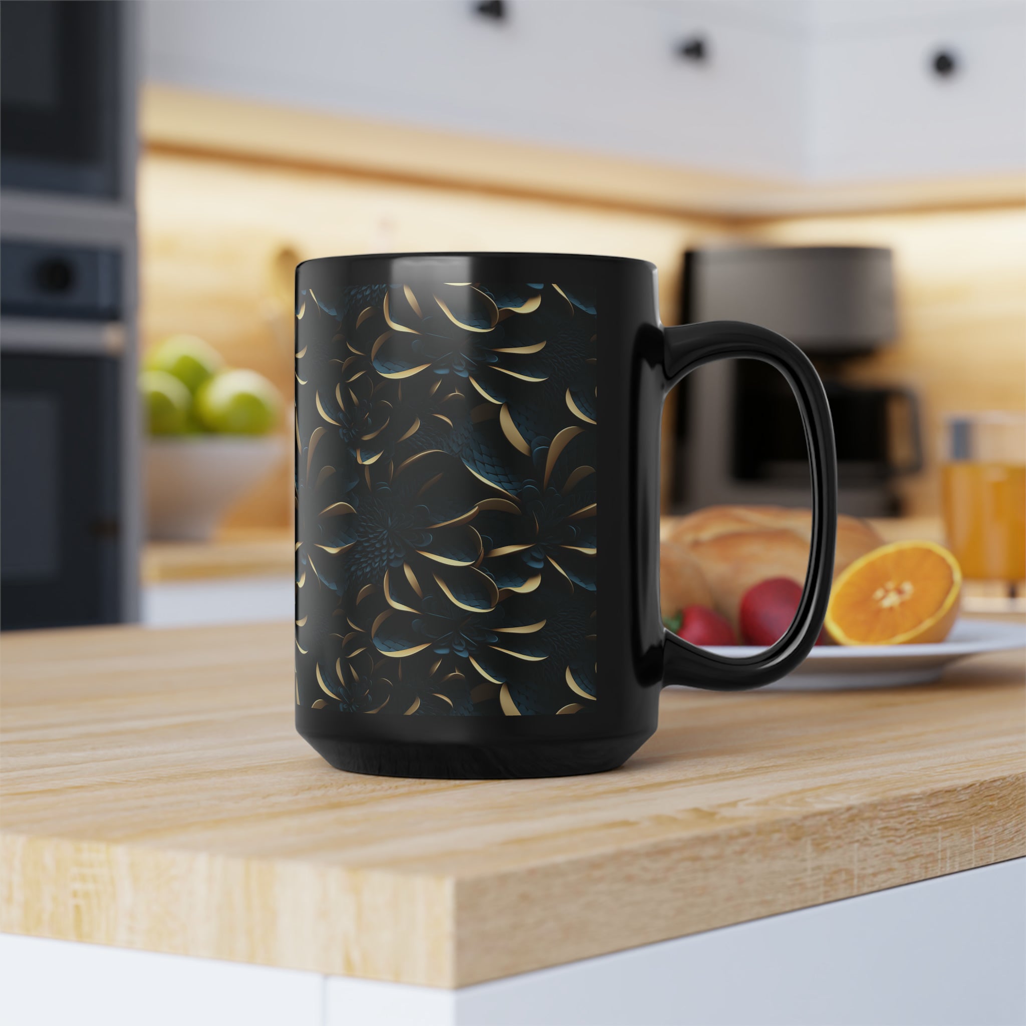Black Mug, 15oz (AOP) - 3D Art Designs 01