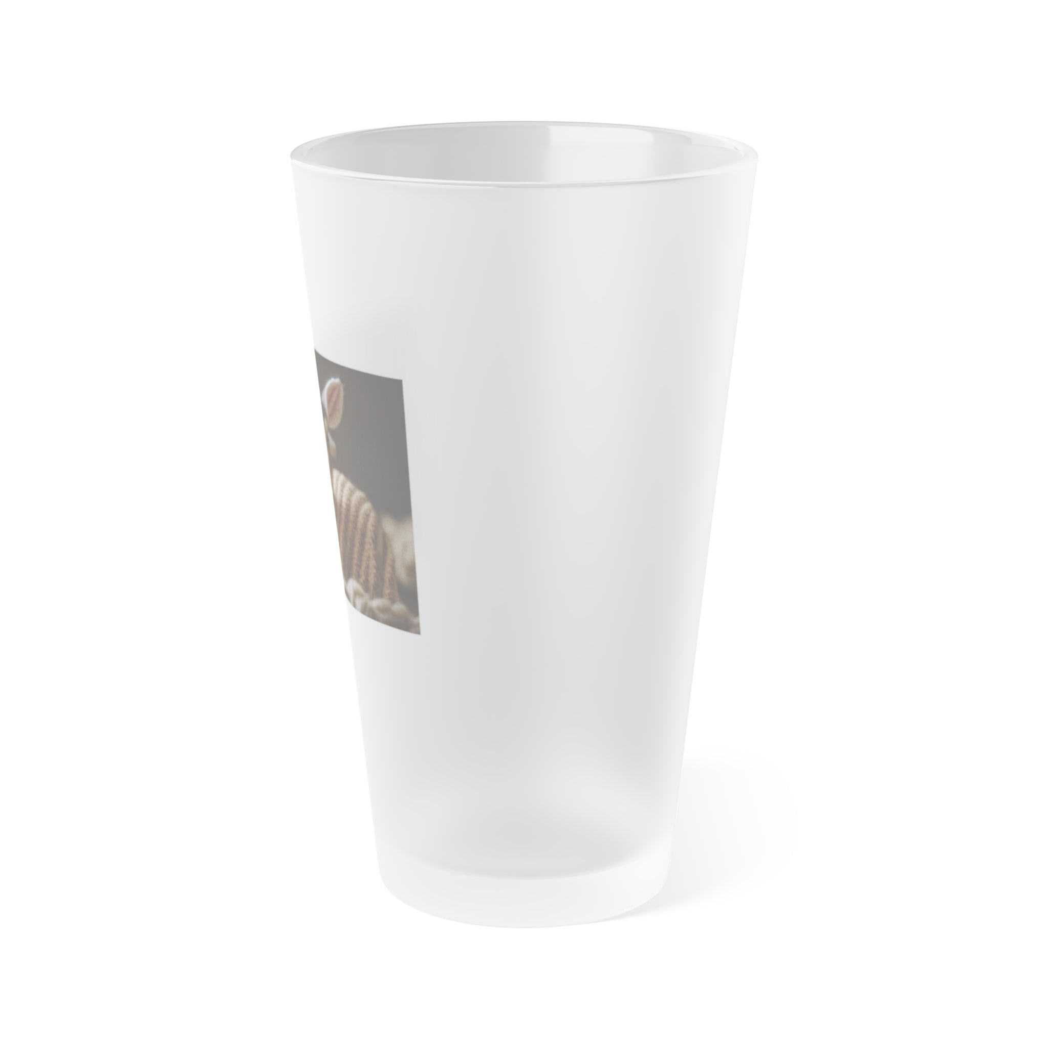 Frosted Pint Glass, 16oz - Animal Knit Arts, Deer fawn