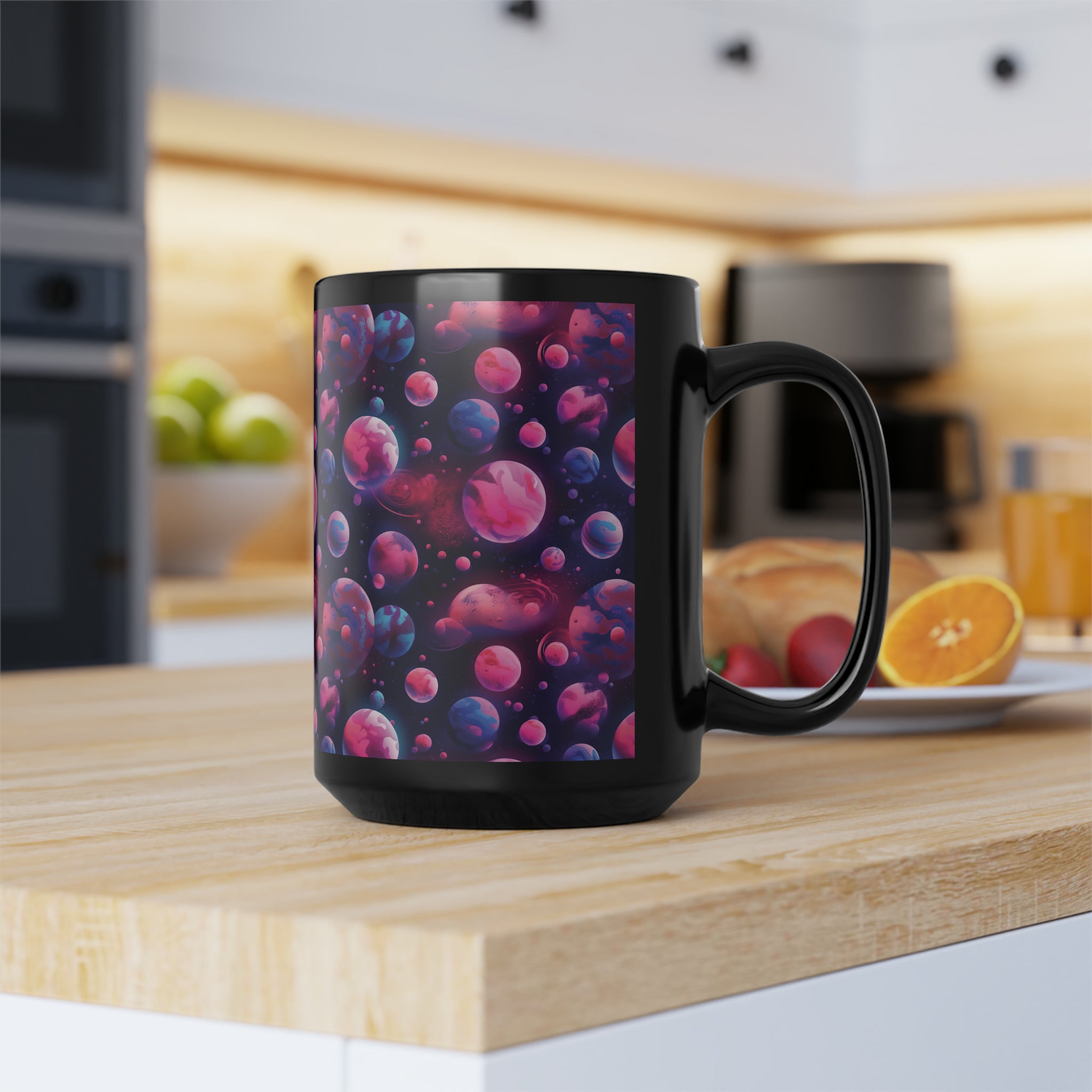 Black Mug, 15oz (AOP) - Fantasy Galaxies 09