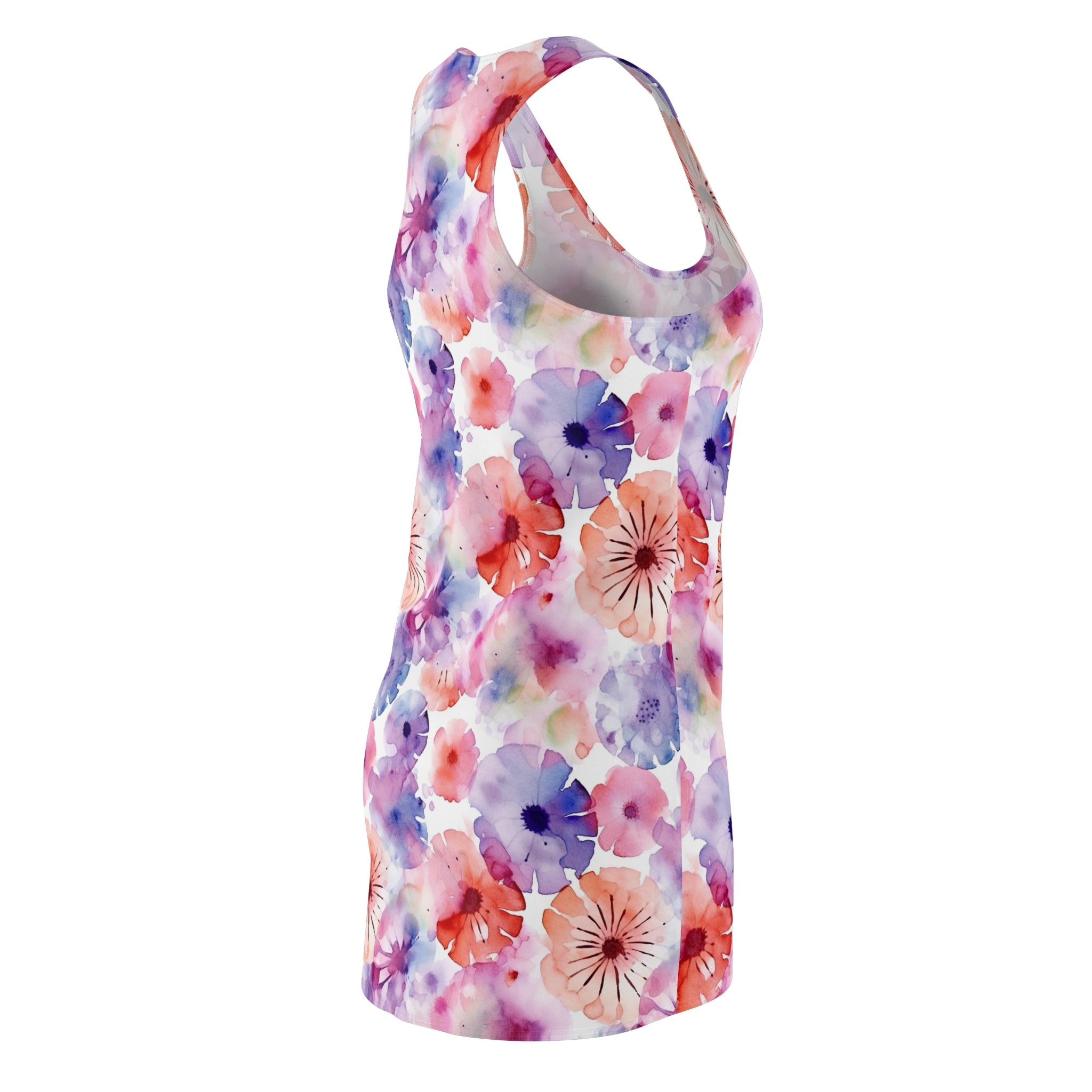 Women's Cut & Sew Racerback Dress (AOP) - Seamless Flower Watercolor Designs 08