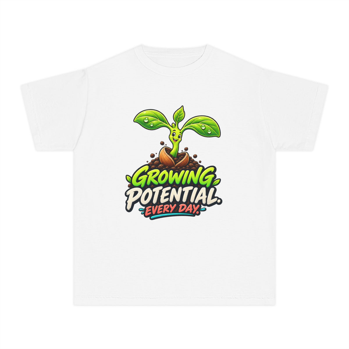 Growing Seedling, a Science design, on a youth midweight cotton tee