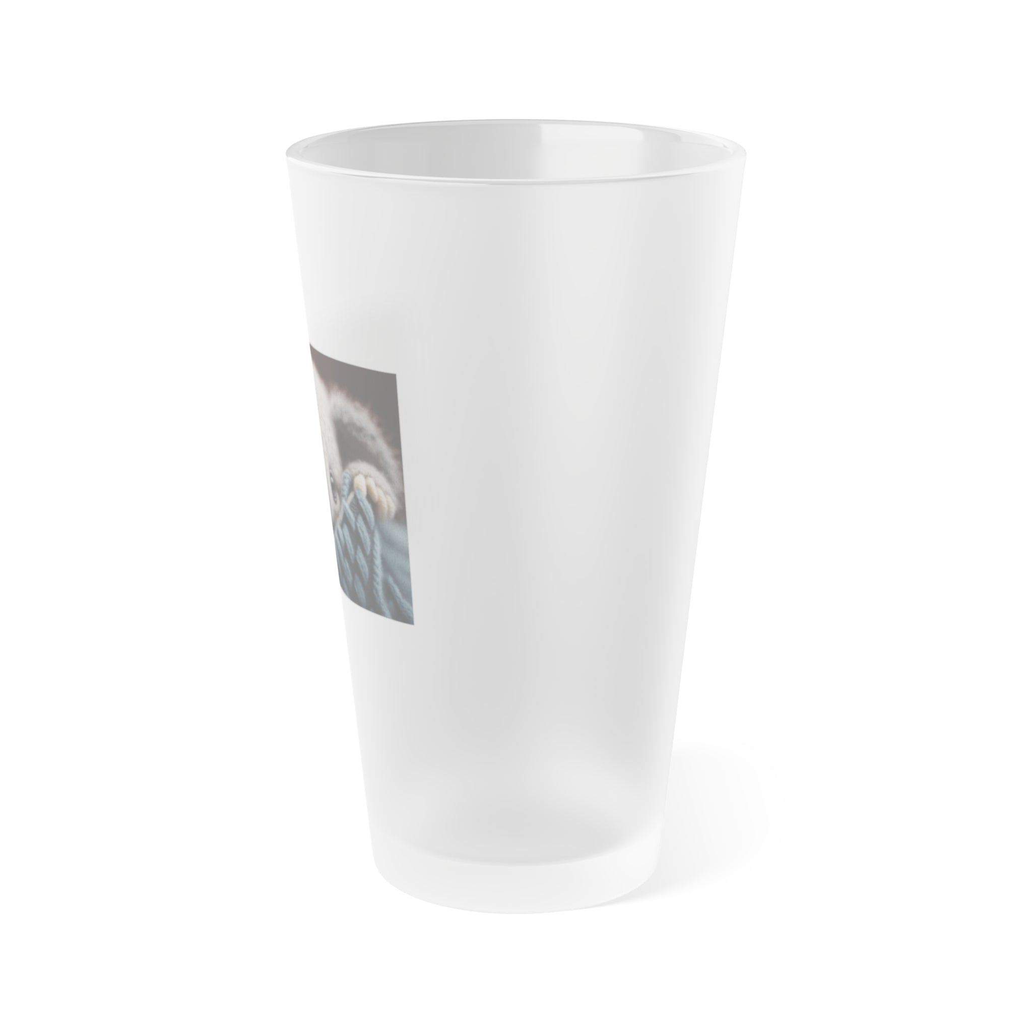 Frosted Pint Glass, 16oz - Animal Knit Arts, Koala joey