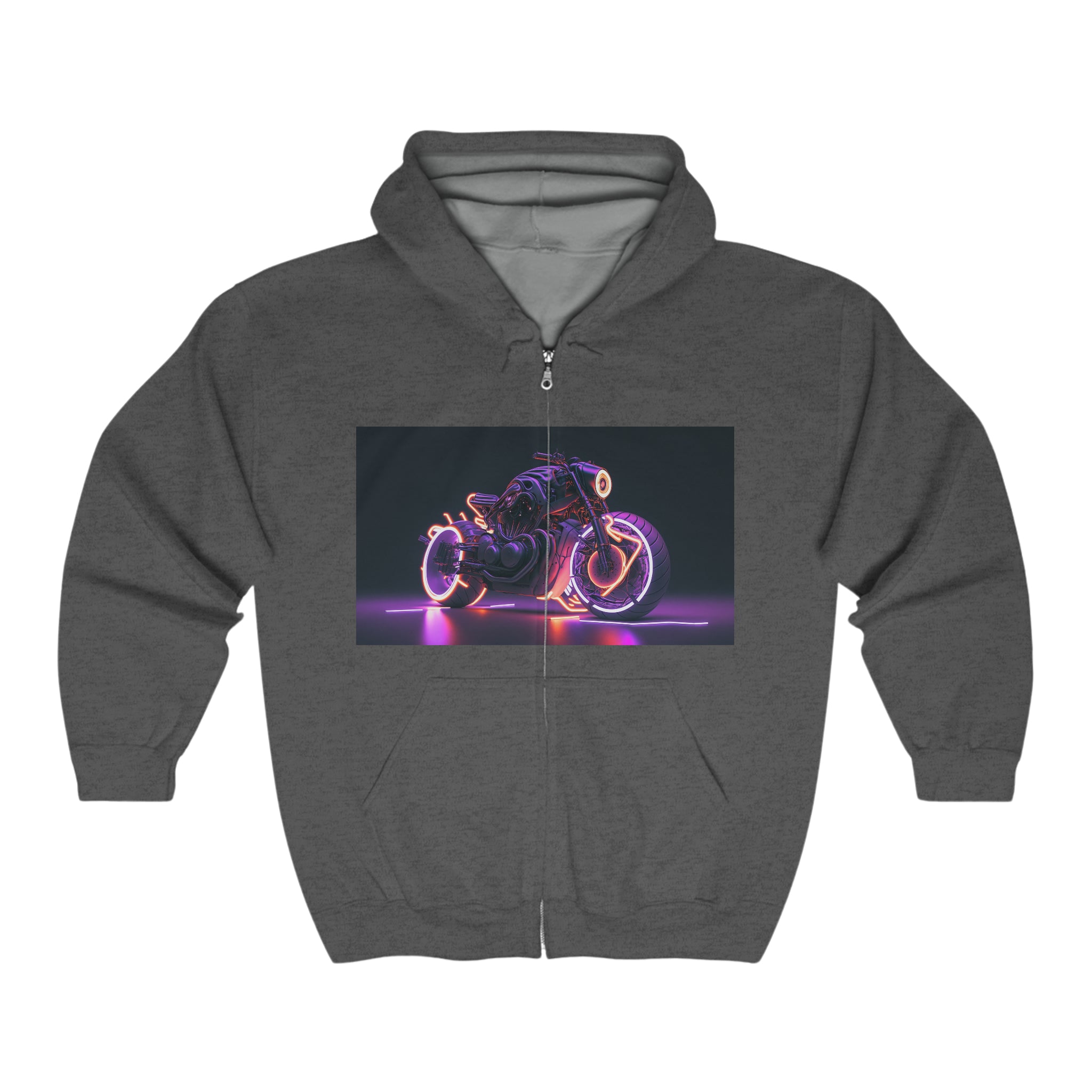 Unisex Heavy Blend™ Full Zip Hooded Sweatshirt - Neon Motorcycle 04