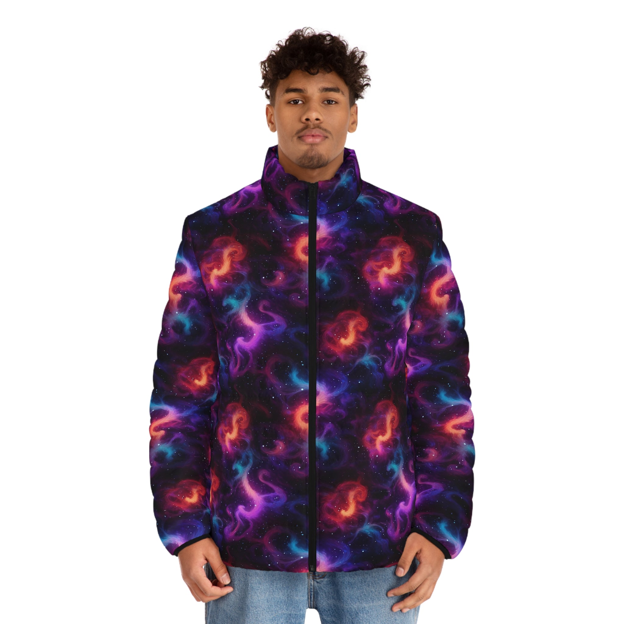 Men's Puffer Jacket (AOP) - Digital Galaxies 04