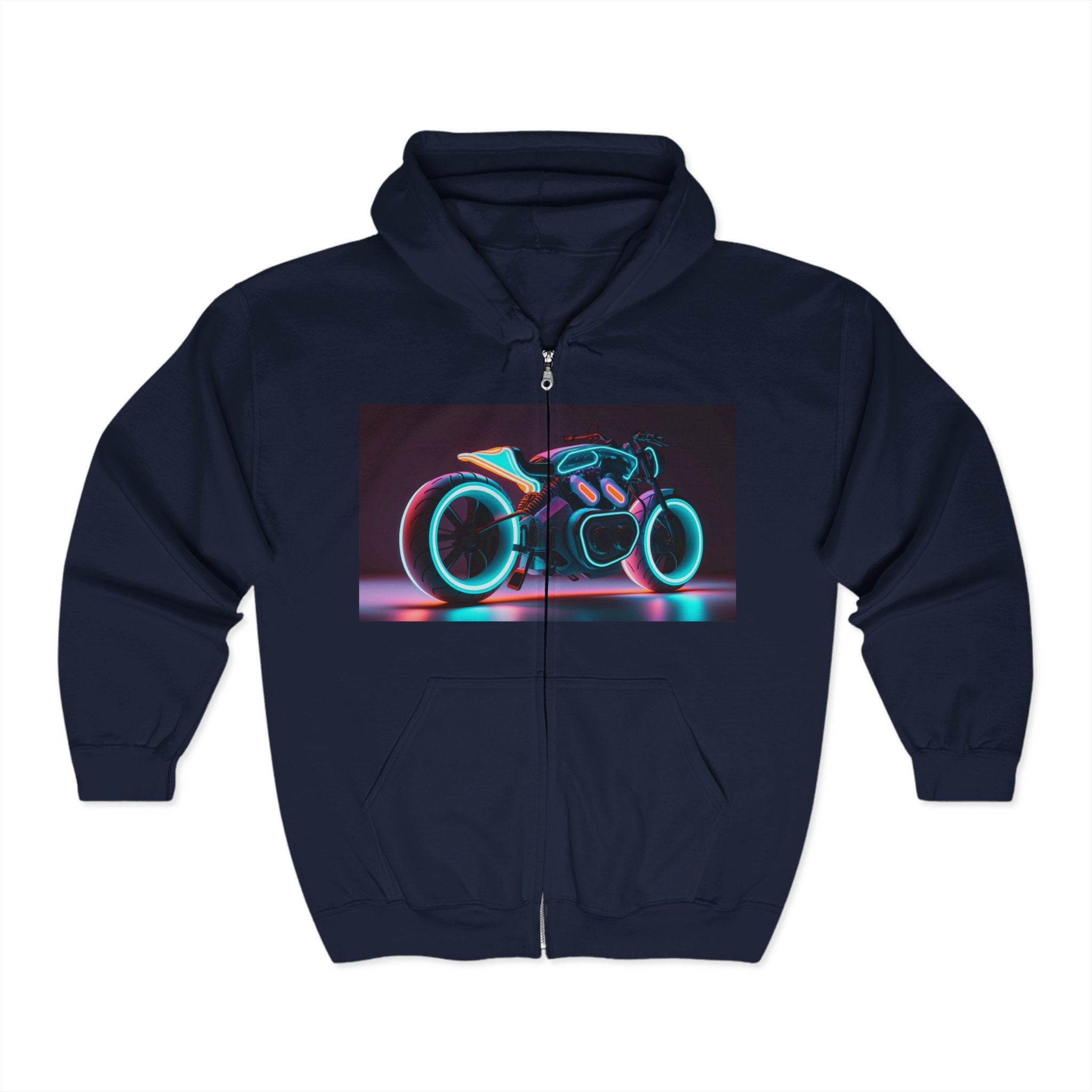 Unisex Heavy Blend™ Full Zip Hooded Sweatshirt - Neon Motorcycle 09