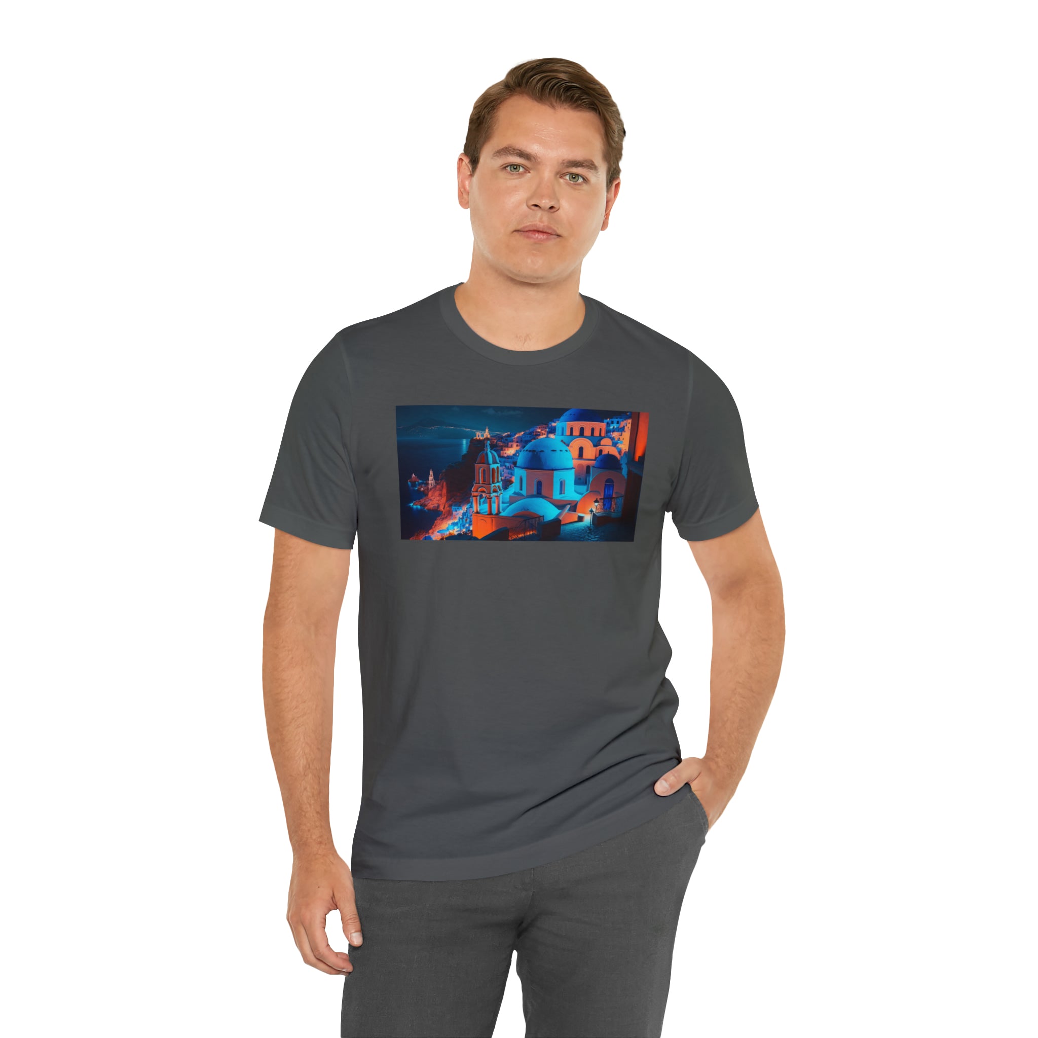 Unisex Jersey Short Sleeve Tee - Oia Blue Domes, Greece