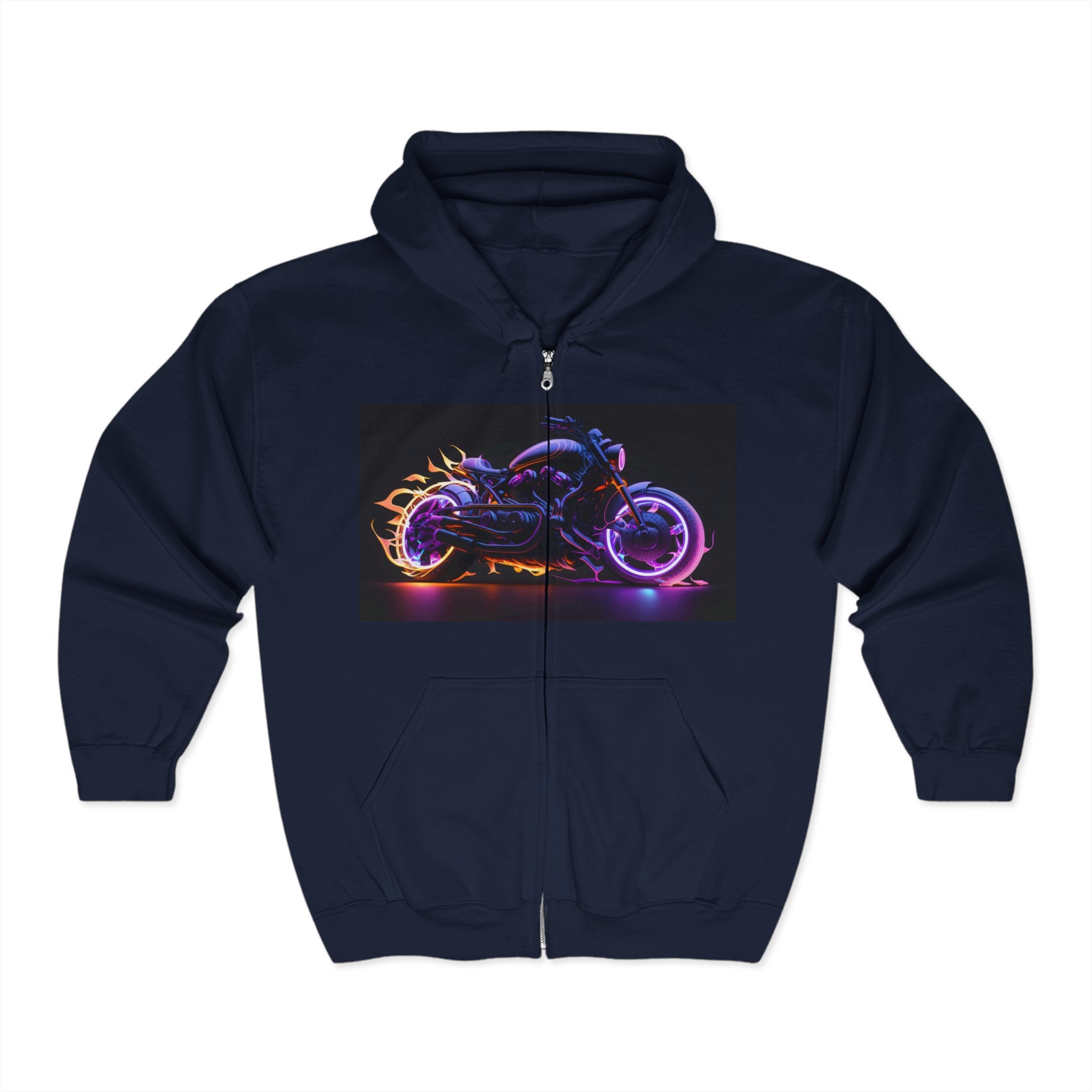 Unisex Heavy Blend™ Full Zip Hooded Sweatshirt - Neon Motorcycle 01