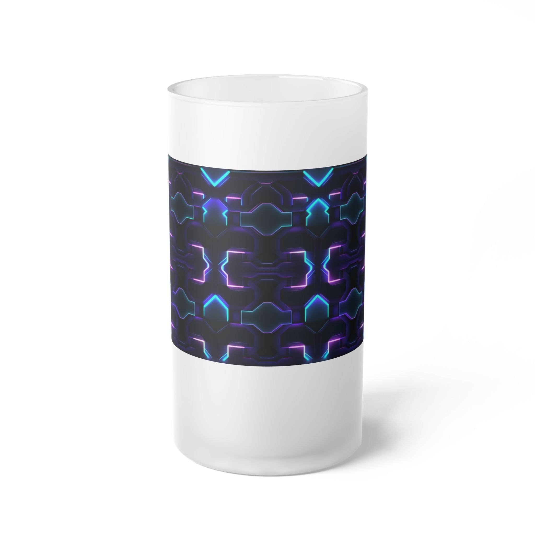 Frosted Glass Beer Mug (AOP) - Seamless Futuristic Designs 06