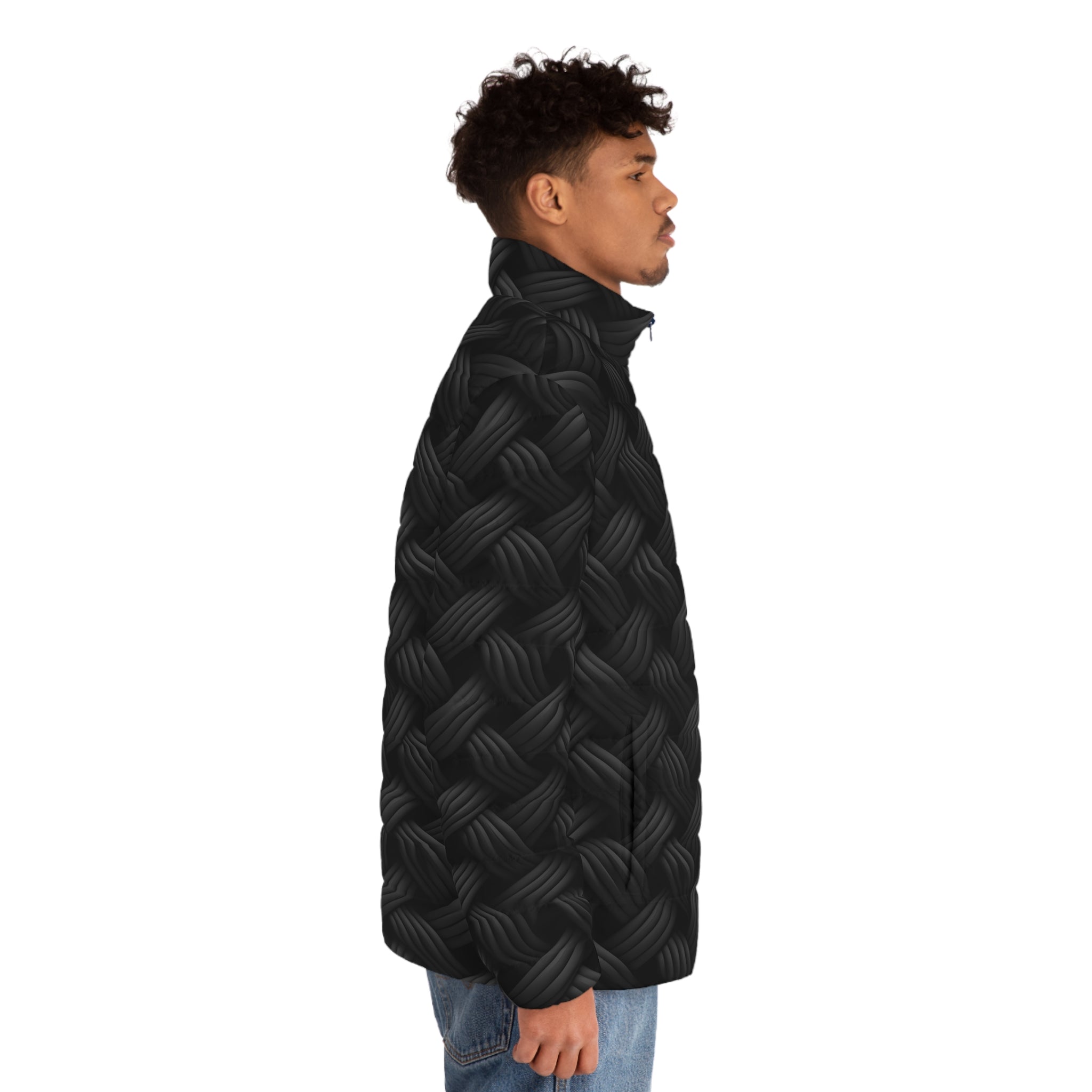 Men's Puffer Jacket (AOP) - Black Noir Designs 05