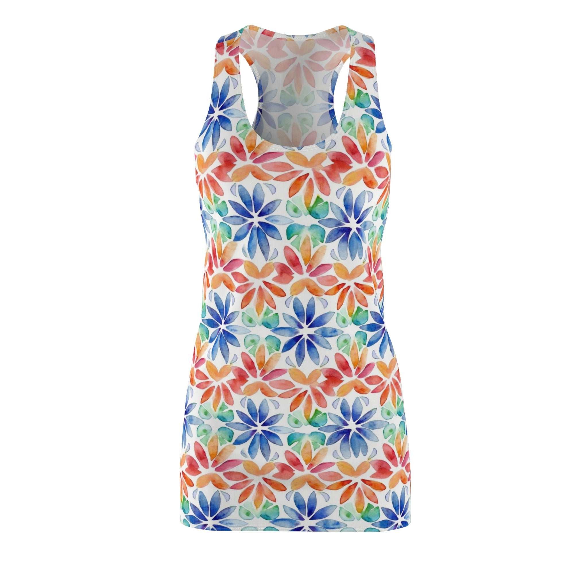 Women's Cut & Sew Racerback Dress (AOP) - Seamless Flower Watercolor Designs 04