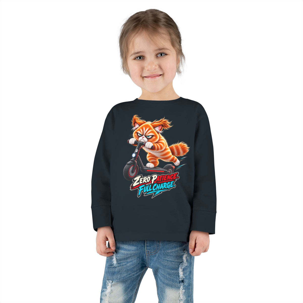 Zero Patience, Full Charge - Mildly Feral - Toddler Long Sleeve Tee