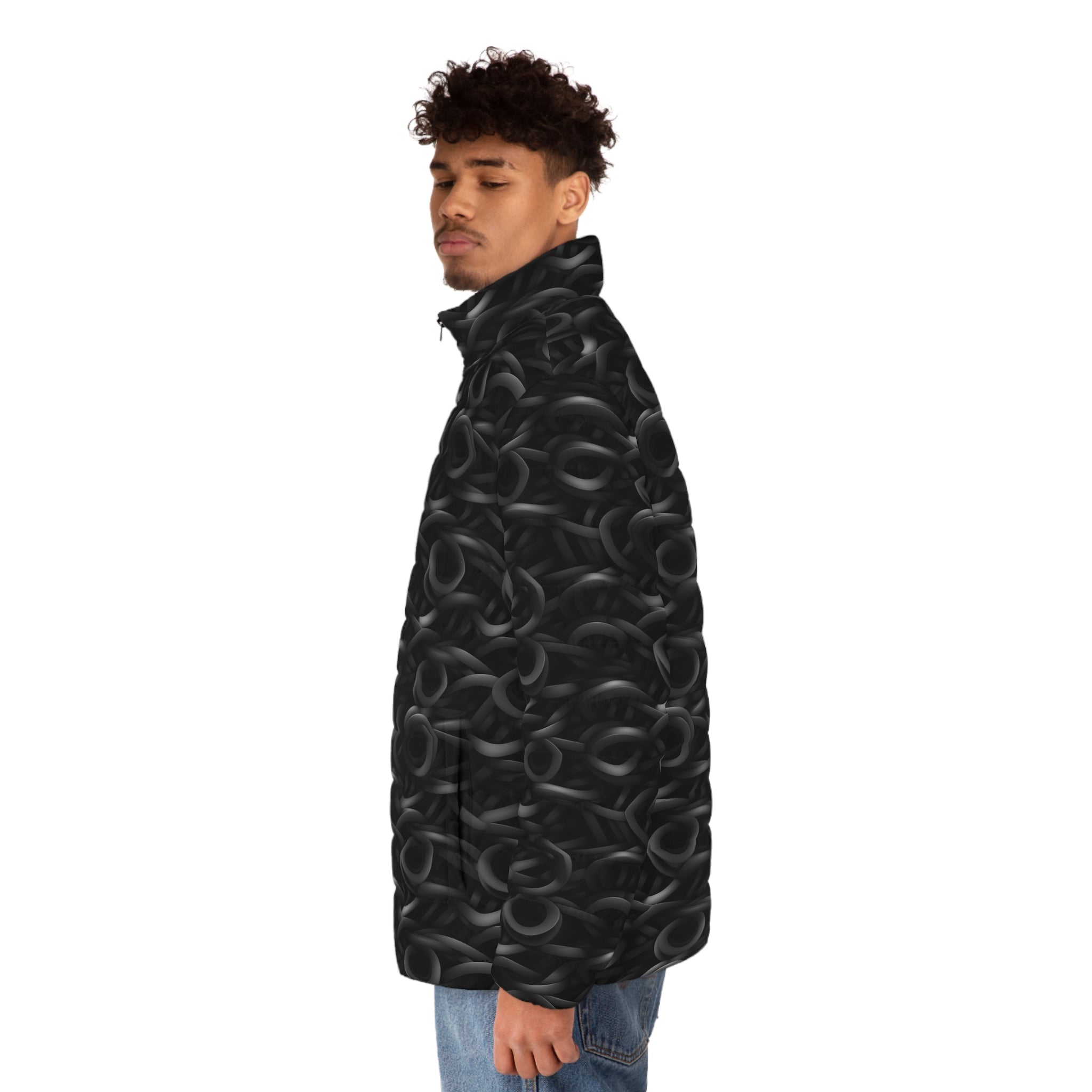 Men's Puffer Jacket (AOP) - Black Noir Designs 04