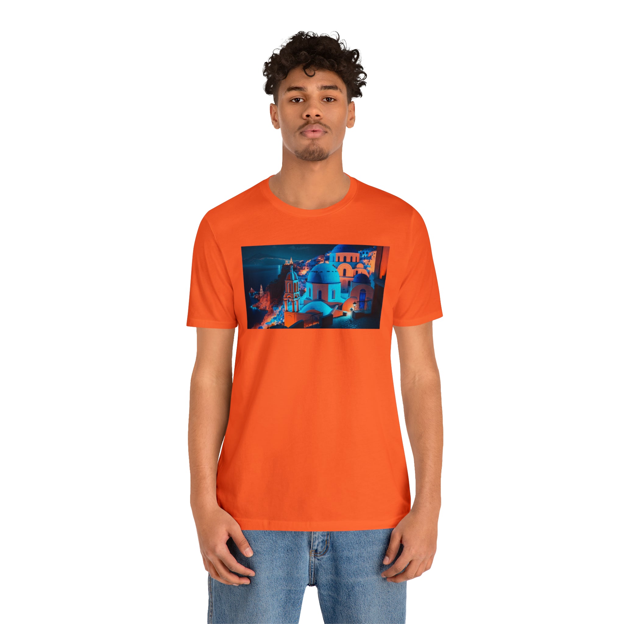 Unisex Jersey Short Sleeve Tee - Oia Blue Domes, Greece