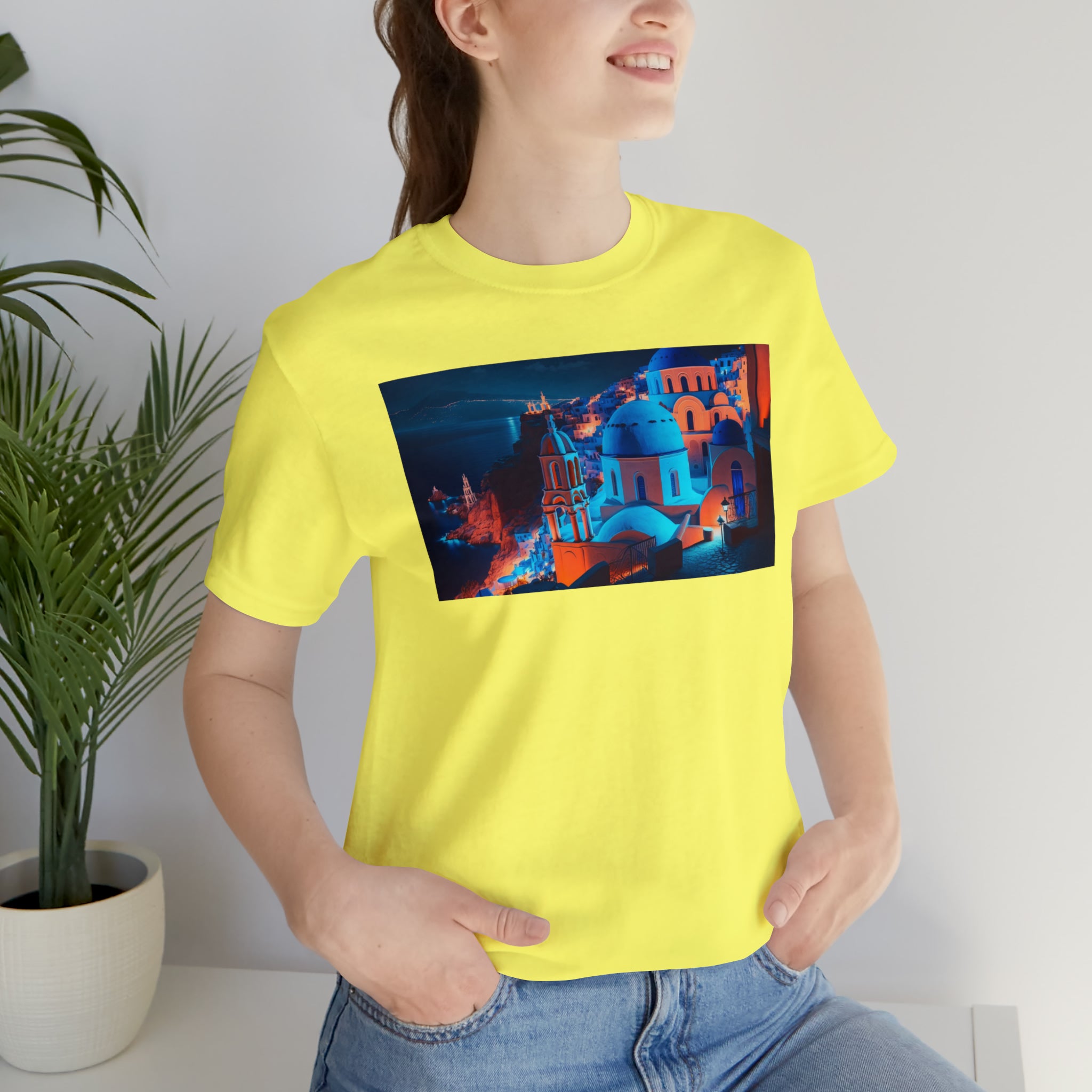 Unisex Jersey Short Sleeve Tee - Oia Blue Domes, Greece