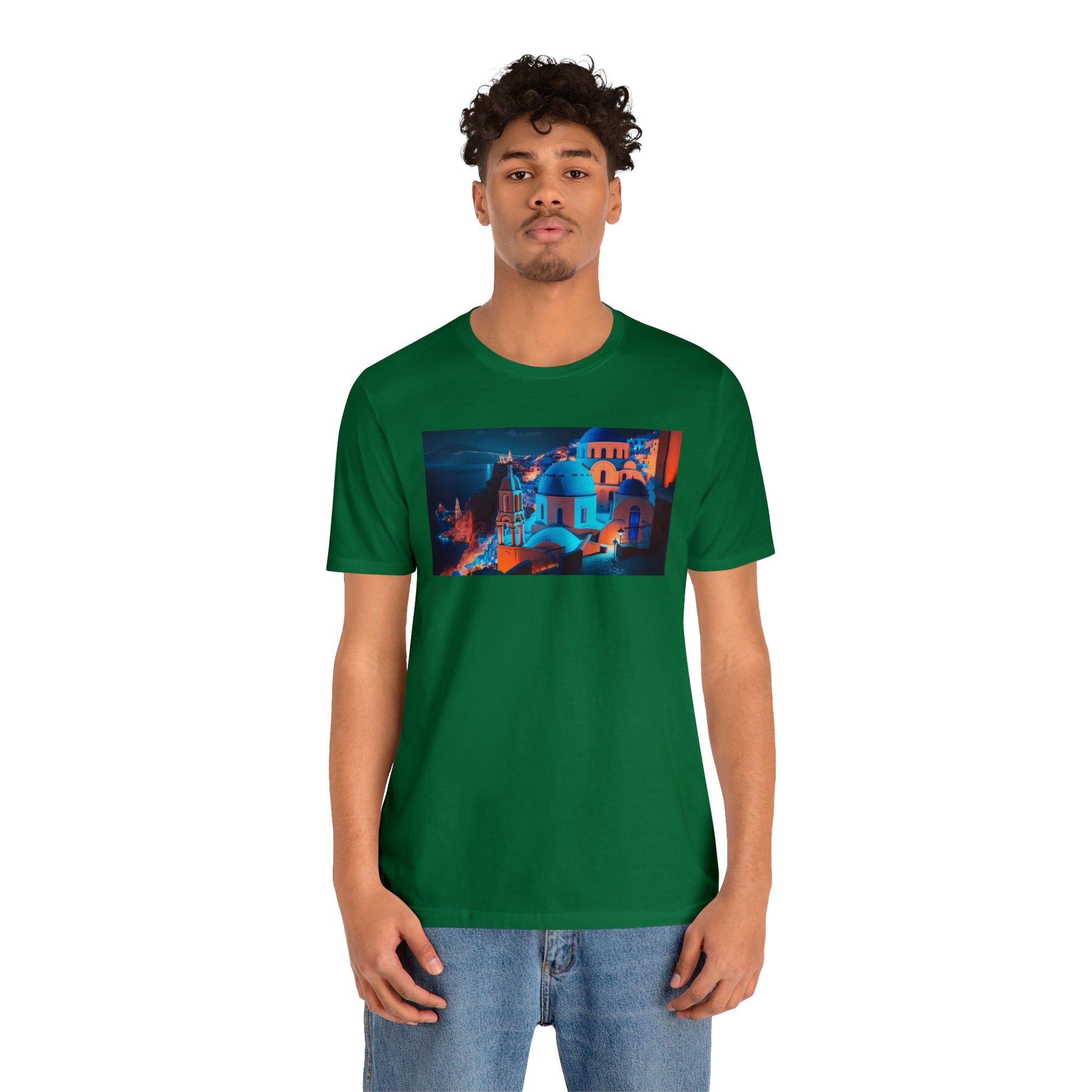 Unisex Jersey Short Sleeve Tee - Oia Blue Domes, Greece