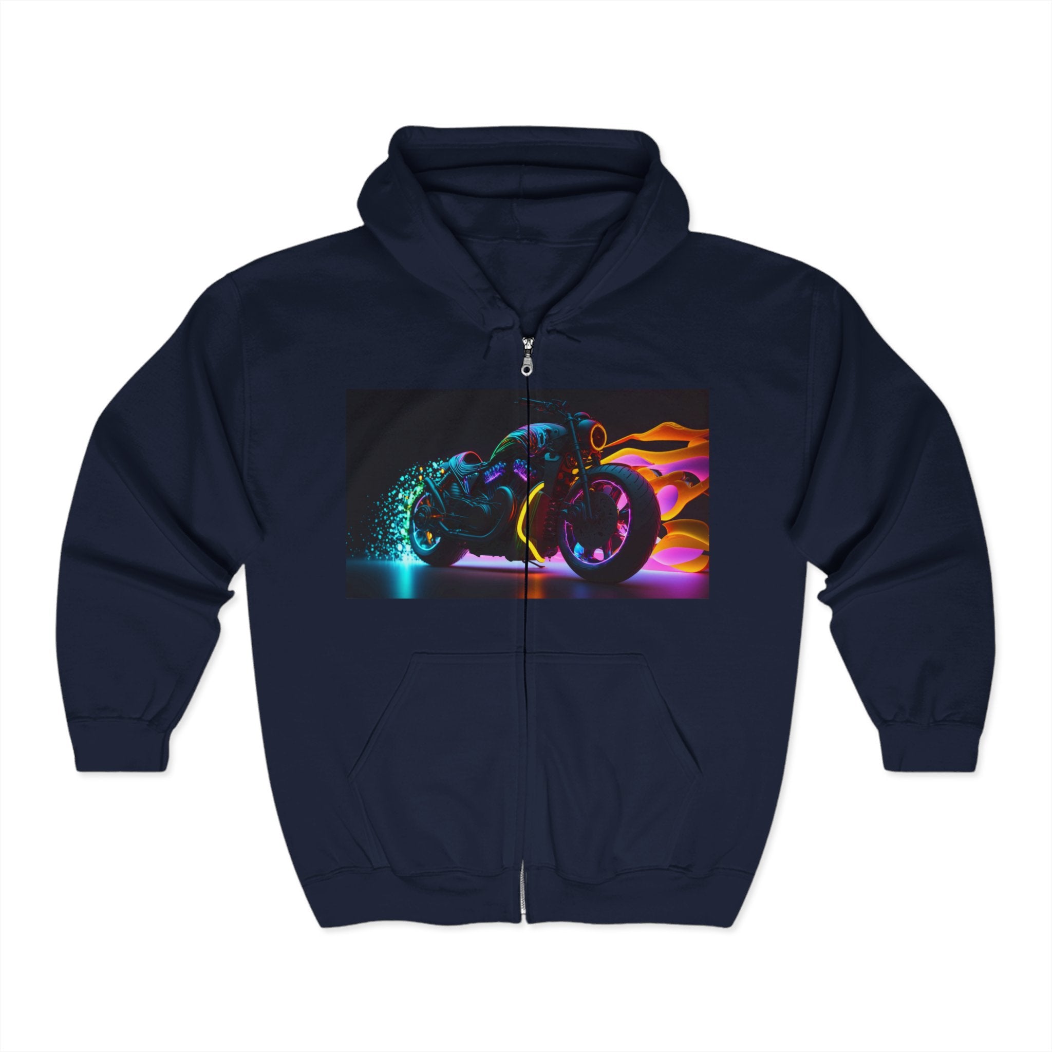 Unisex Heavy Blend™ Full Zip Hooded Sweatshirt - Neon Motorcycle 07